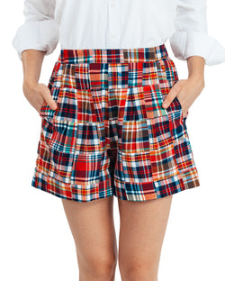 KJP Women's Bristol Patchwork Madras Elastic Waist Shorts in