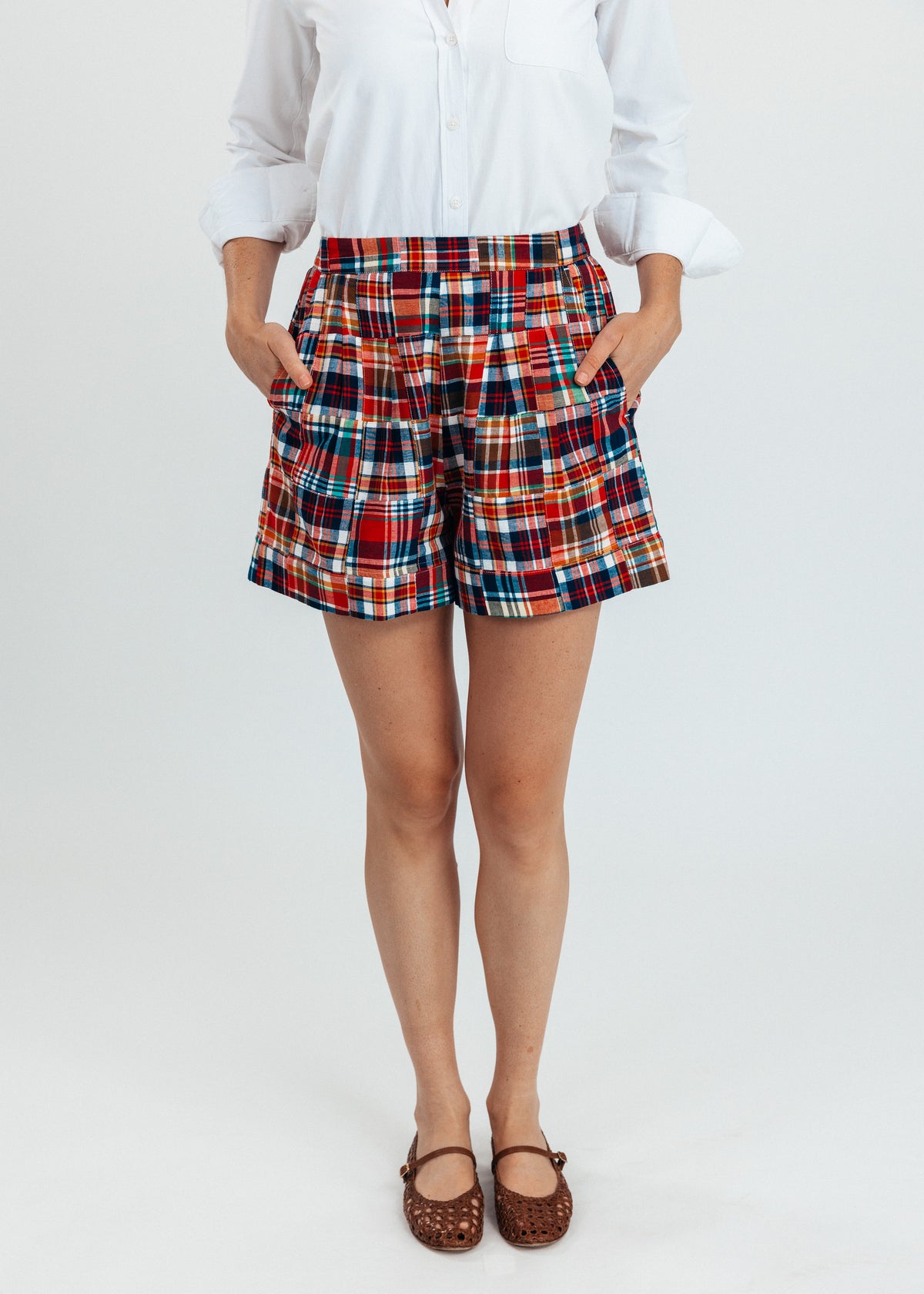 Bristol Patchwork Madras Elastic Waist Shorts - Women's