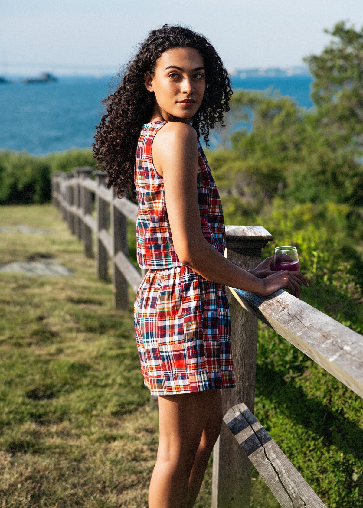 Bristol Patchwork Madras Elastic Waist Shorts - Women's