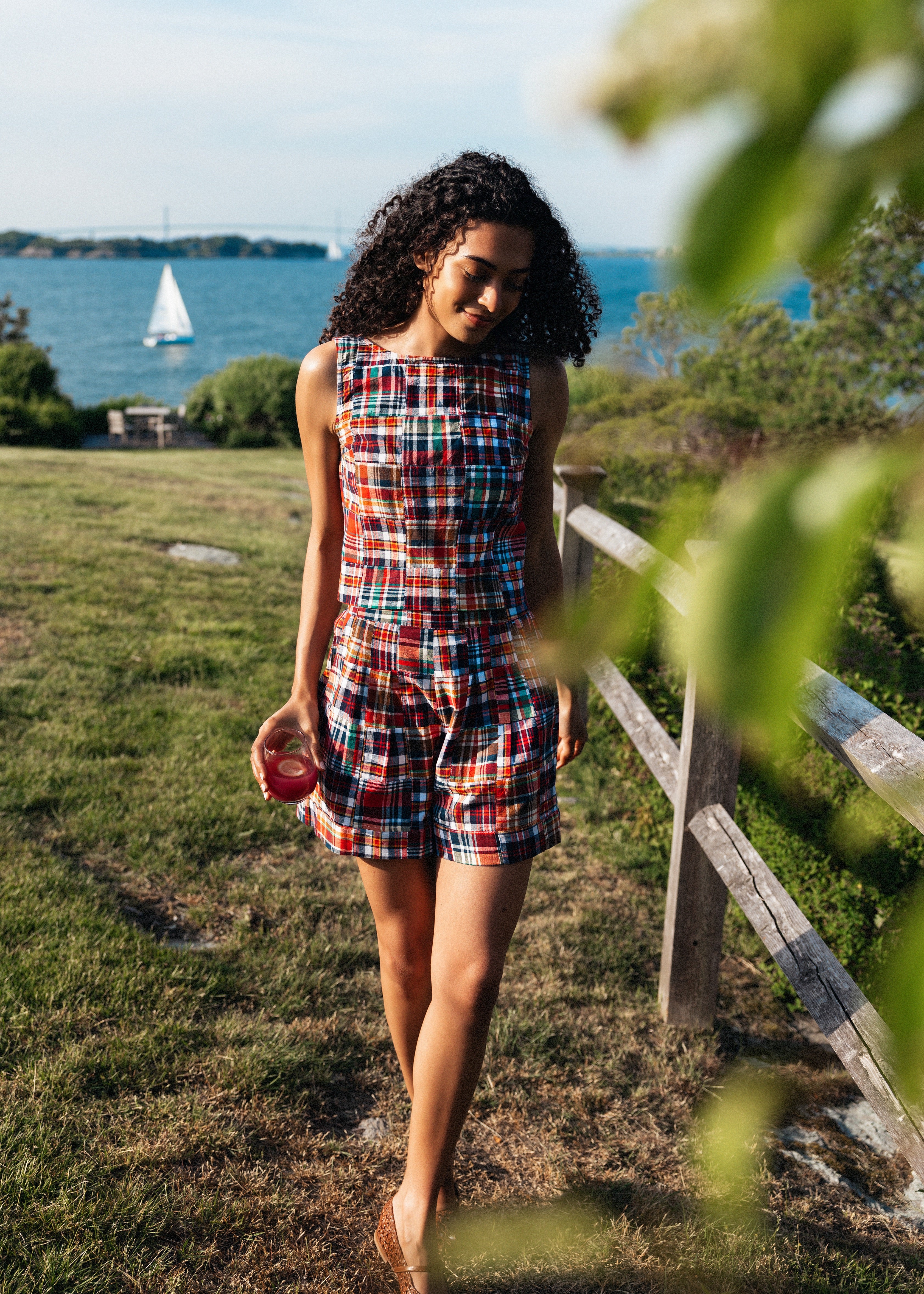 Bristol Patchwork Madras Elastic Waist Shorts - Women's