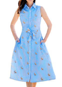 KJP Women's Bunny Meadow Embroidered Shirtdress in Blue and White Stripe 16 KJP Women's Bunny Meadow Embroidered Shirtdress in Blue and White Stripe 16