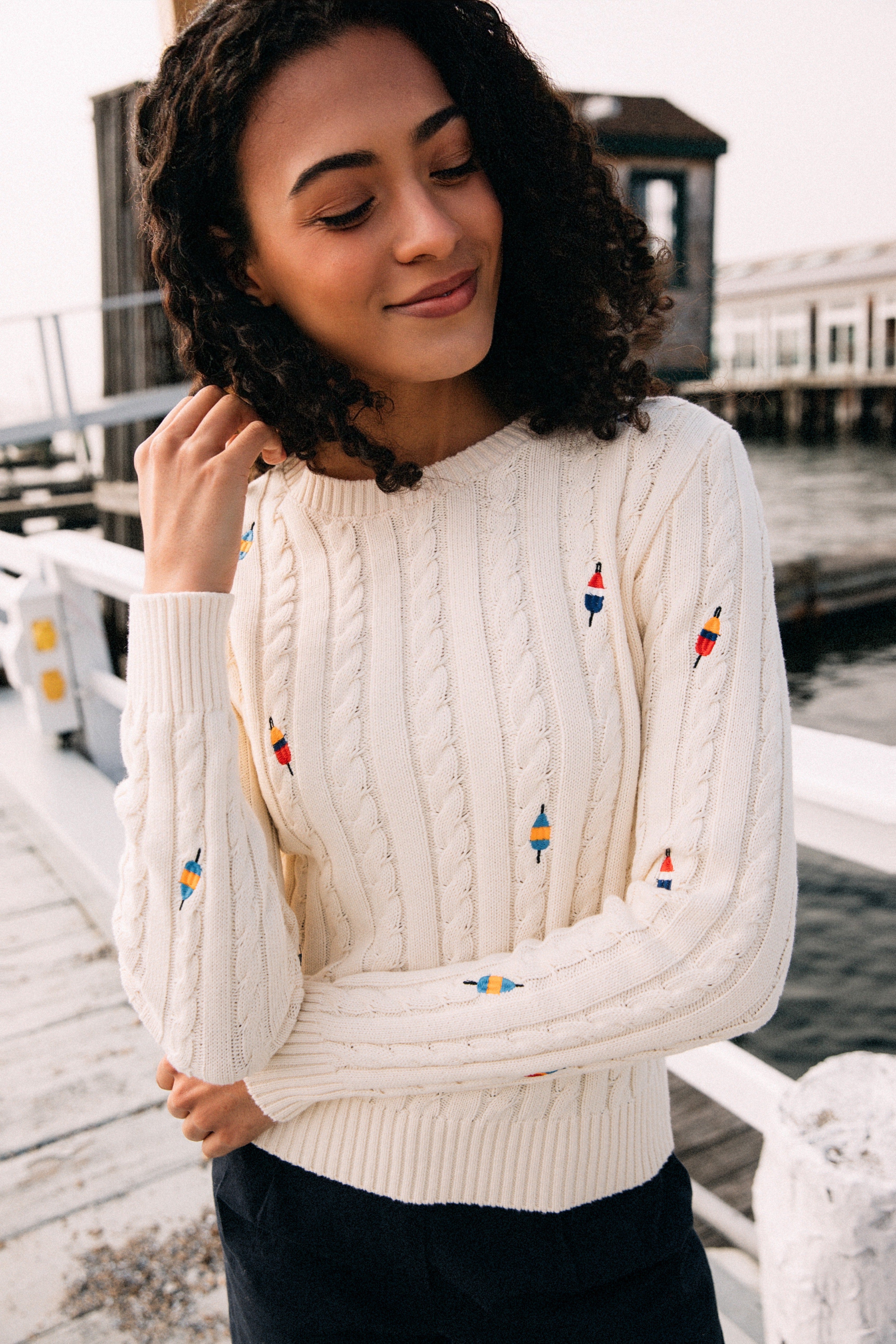 BABYL ホリデーニット【XLサイズ】 KJP Women's Buoy Embroidered Cable Knit Sweater in White