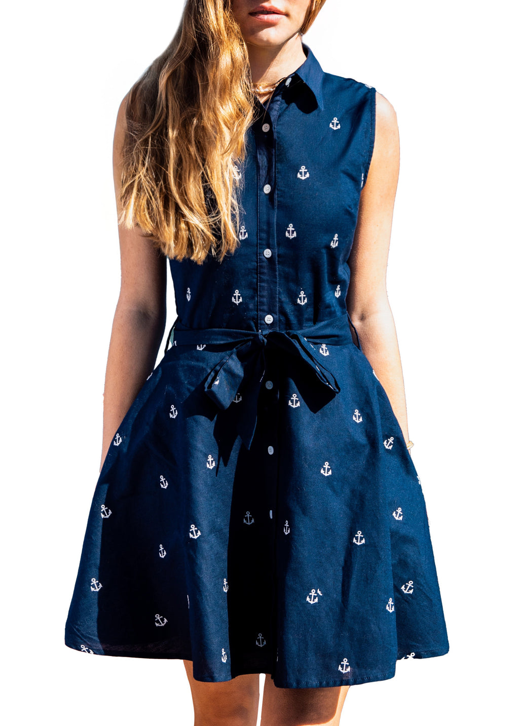 KJP Women's Cape Anchor Embroidered Belted Dress in Navy Blue S