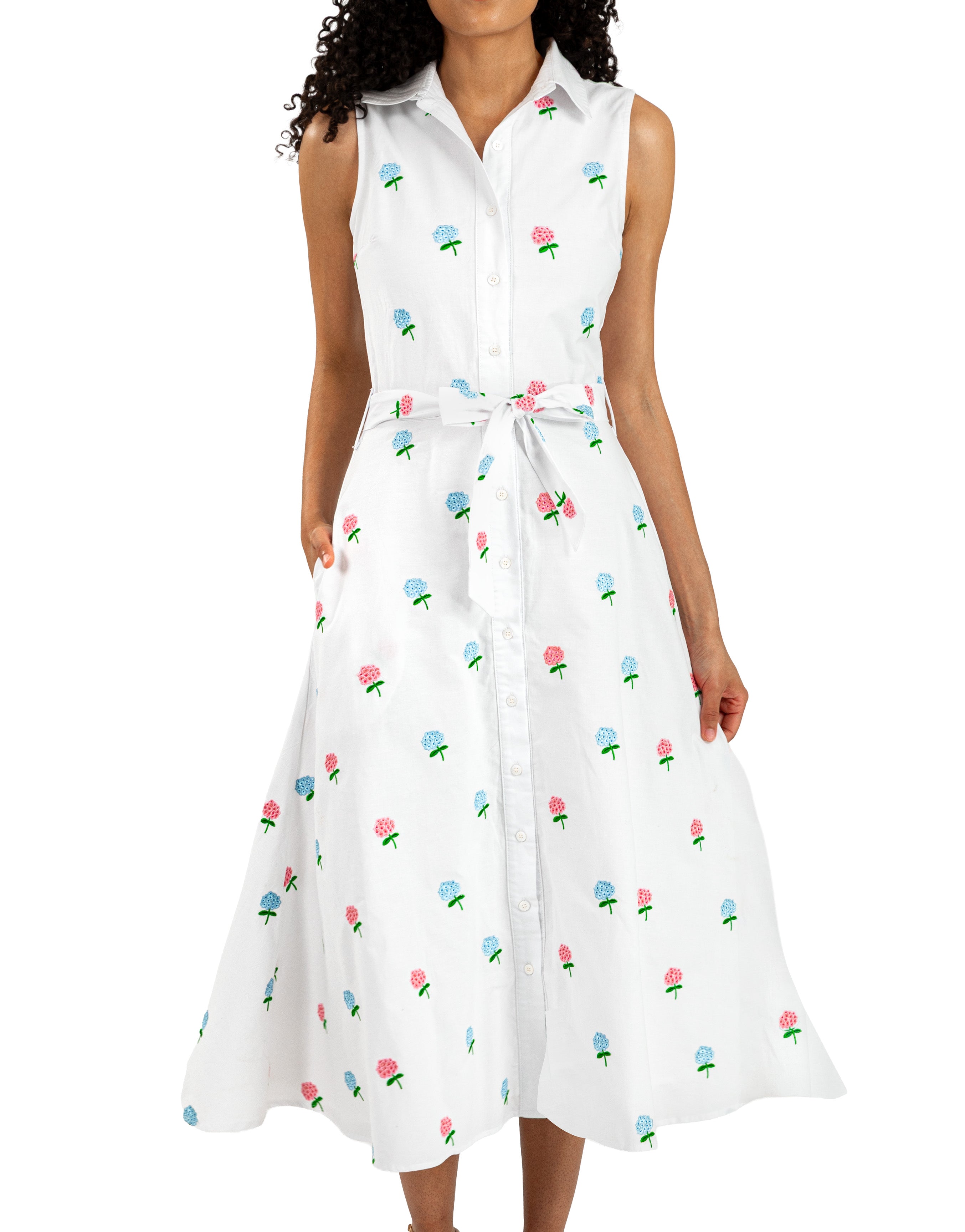 Cape Hydrangea Embroidered Maxi Shirtdress