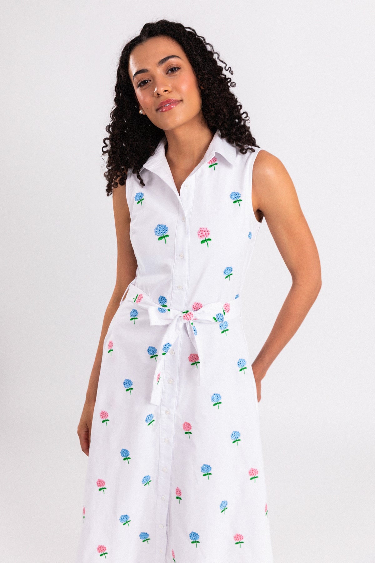 Cape Hydrangea Embroidered Maxi Shirtdress