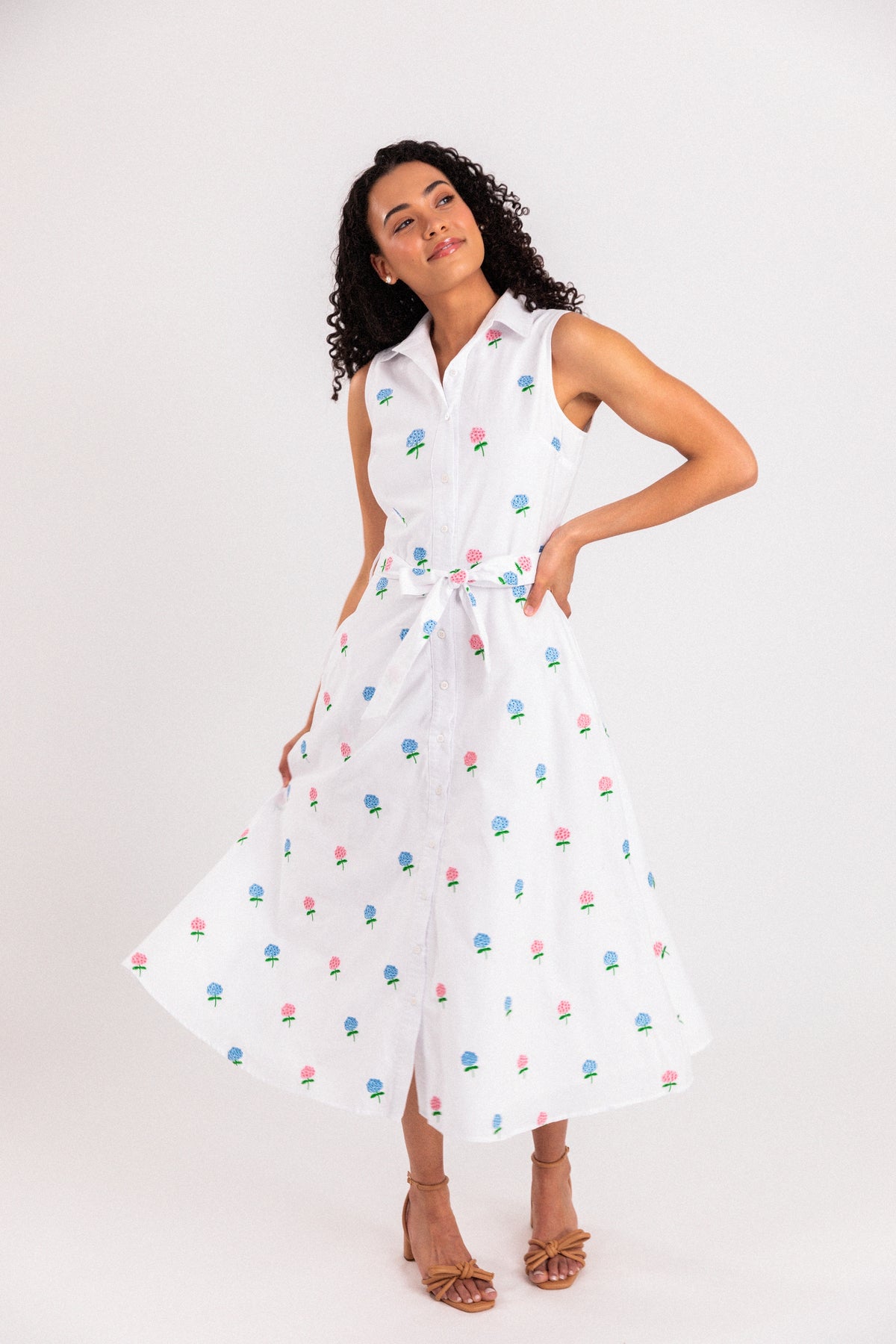 Cape Hydrangea Embroidered Maxi Shirtdress