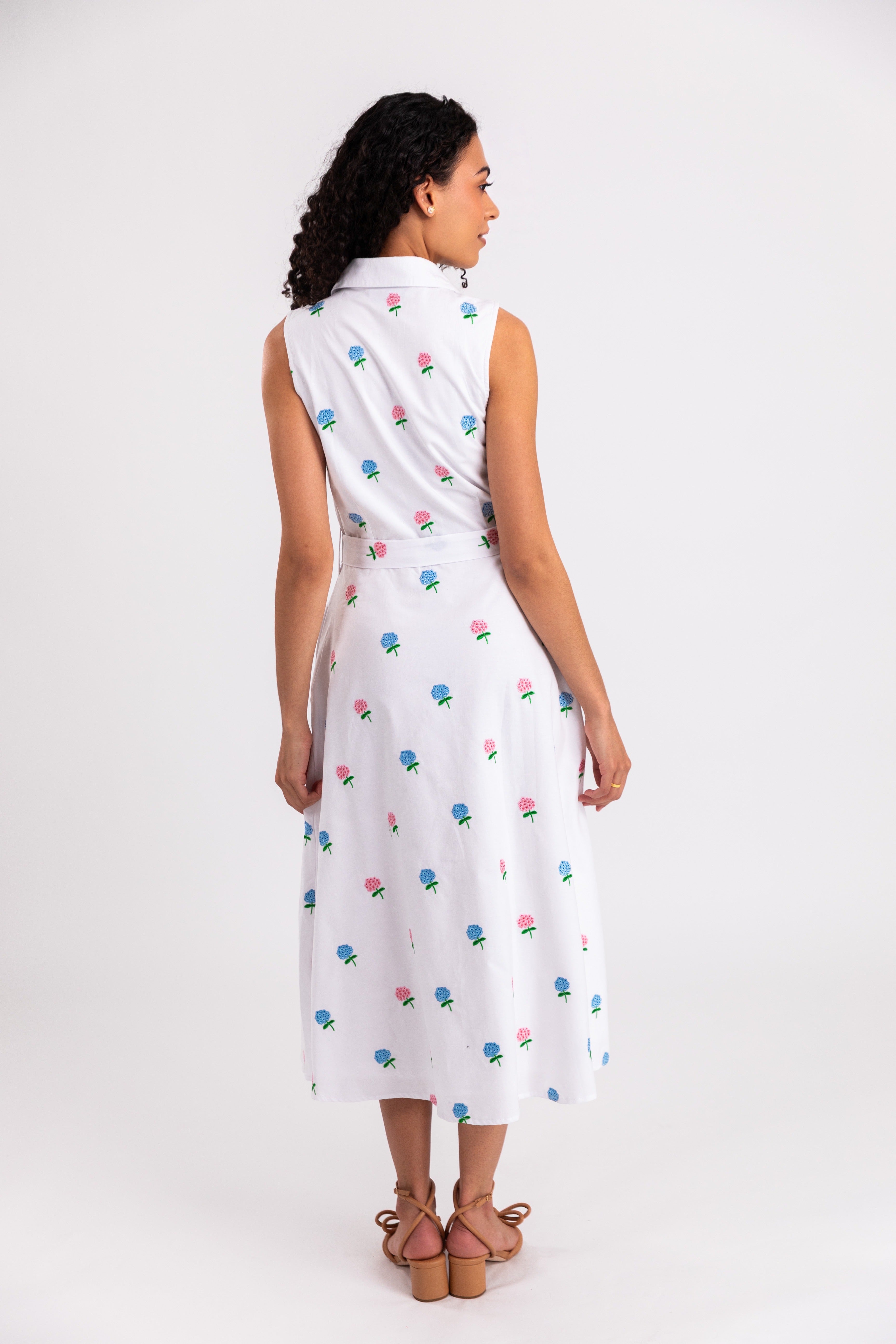 Cape Hydrangea Embroidered Maxi Shirtdress