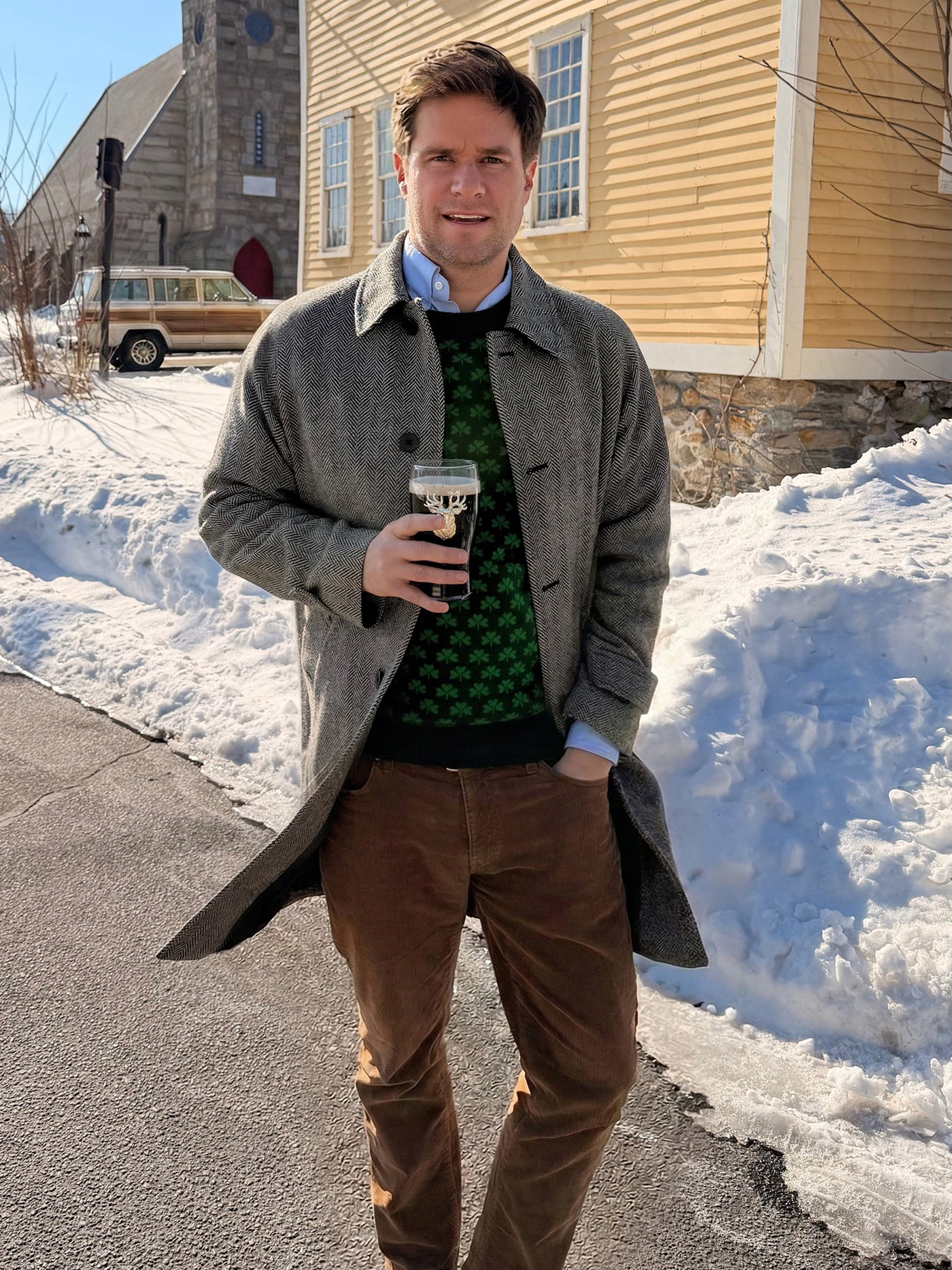 KJP Men's Clover Heritage Crewneck Merino Wool Sweater in Green