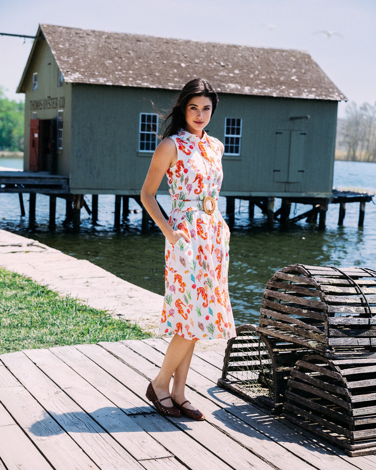 Coral Seahorse Maxi Shirtdress
