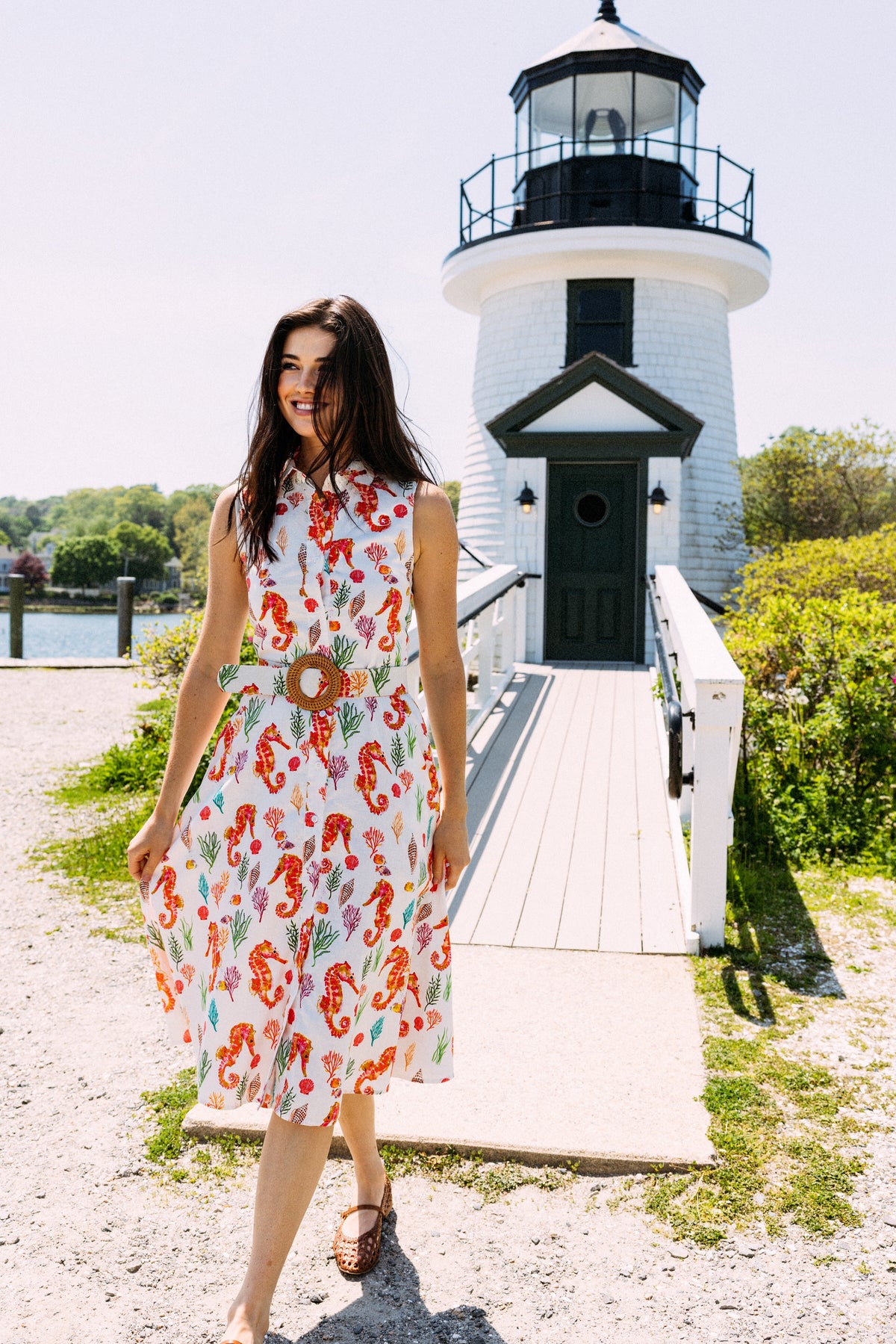 Coral Seahorse Maxi Shirtdress