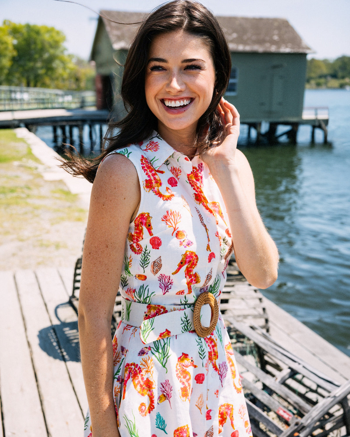 Coral Seahorse Maxi Shirtdress