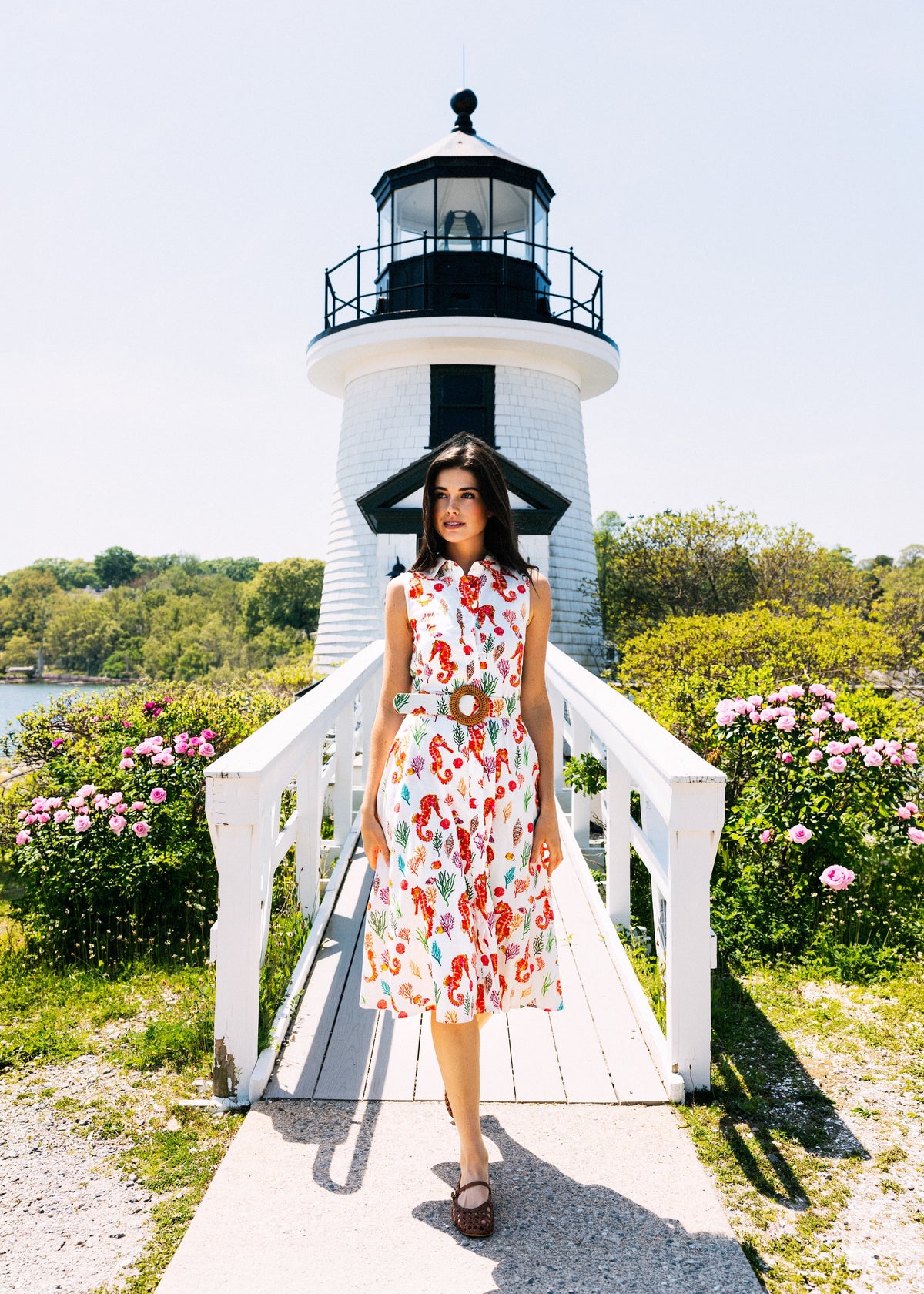 Coral Seahorse Maxi Shirtdress