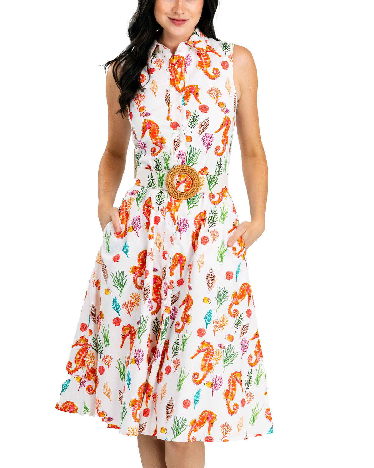 Coral Seahorse Maxi Shirtdress
