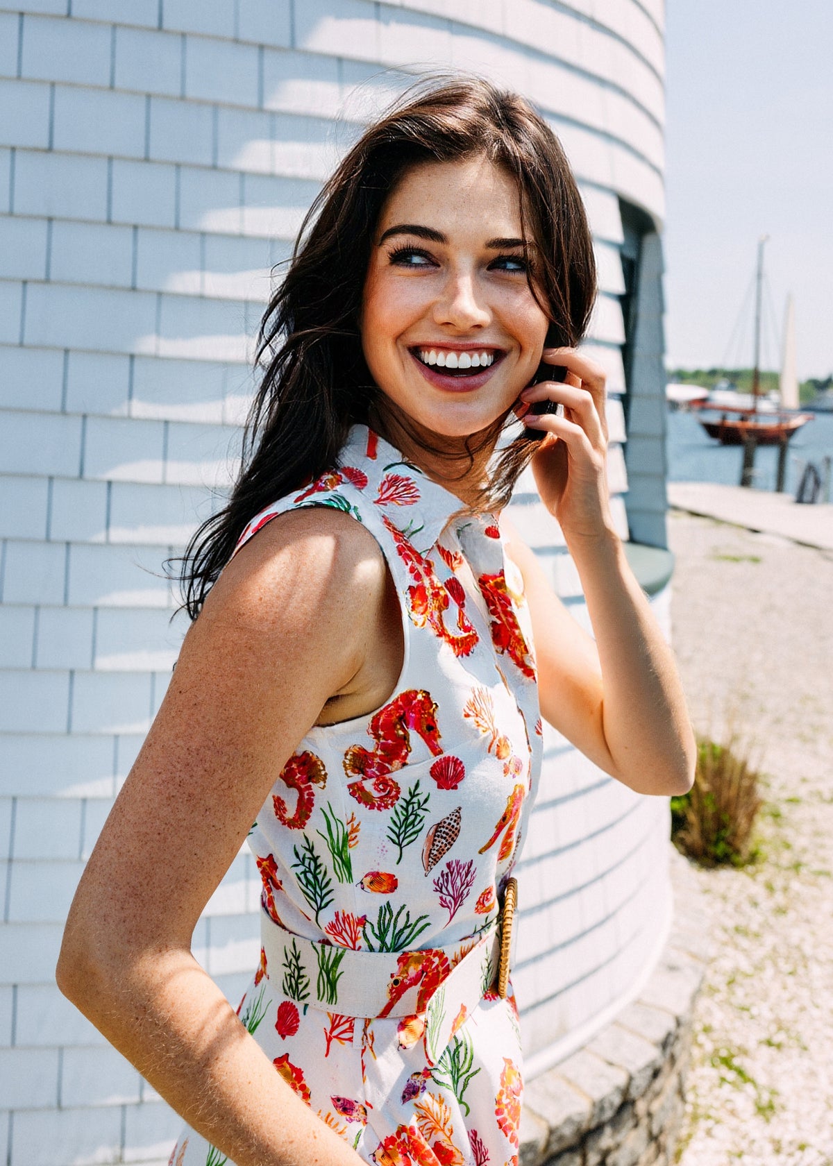 Coral Seahorse Maxi Shirtdress