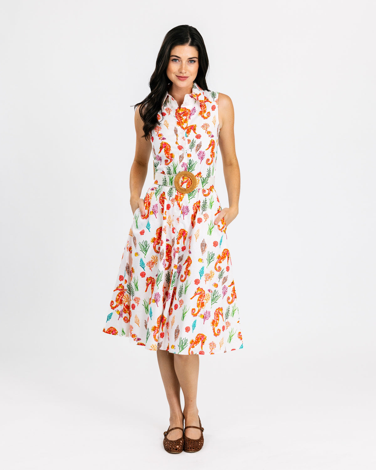 Coral Seahorse Maxi Shirtdress