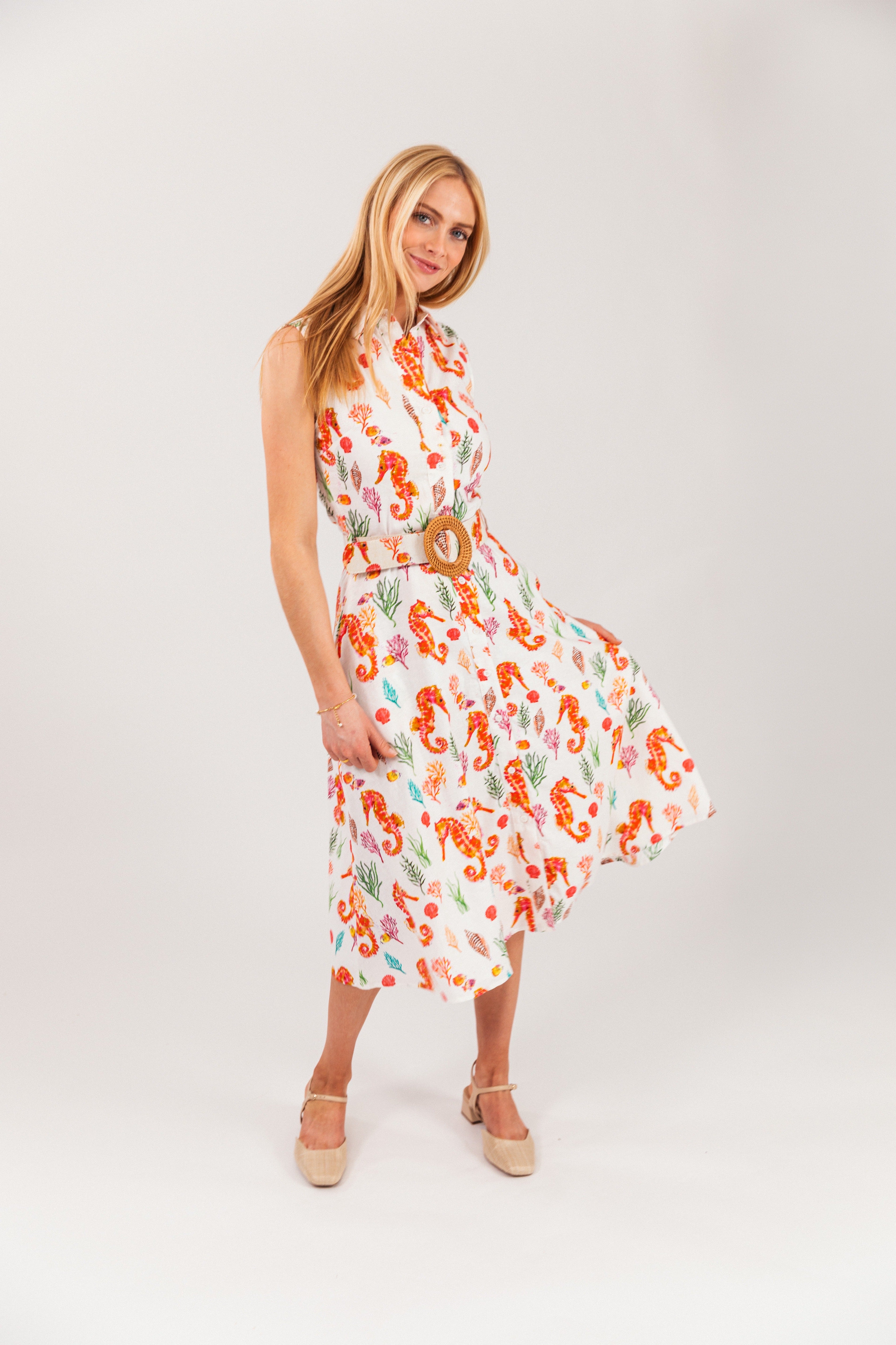 Coral Seahorse Maxi Shirtdress