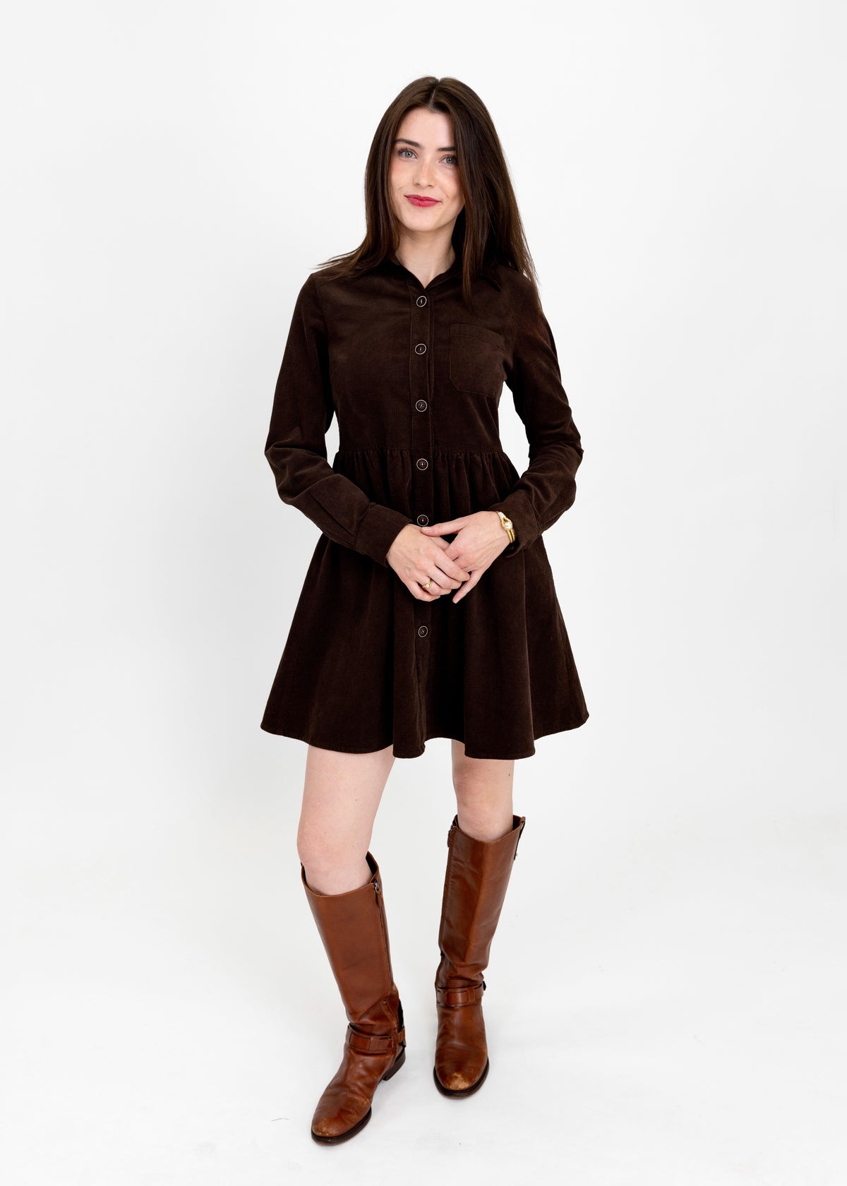 Corduroy Shirtdress in Coffee