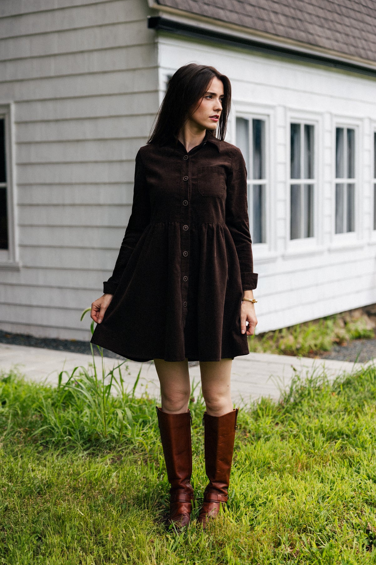 Corduroy Shirtdress in Coffee