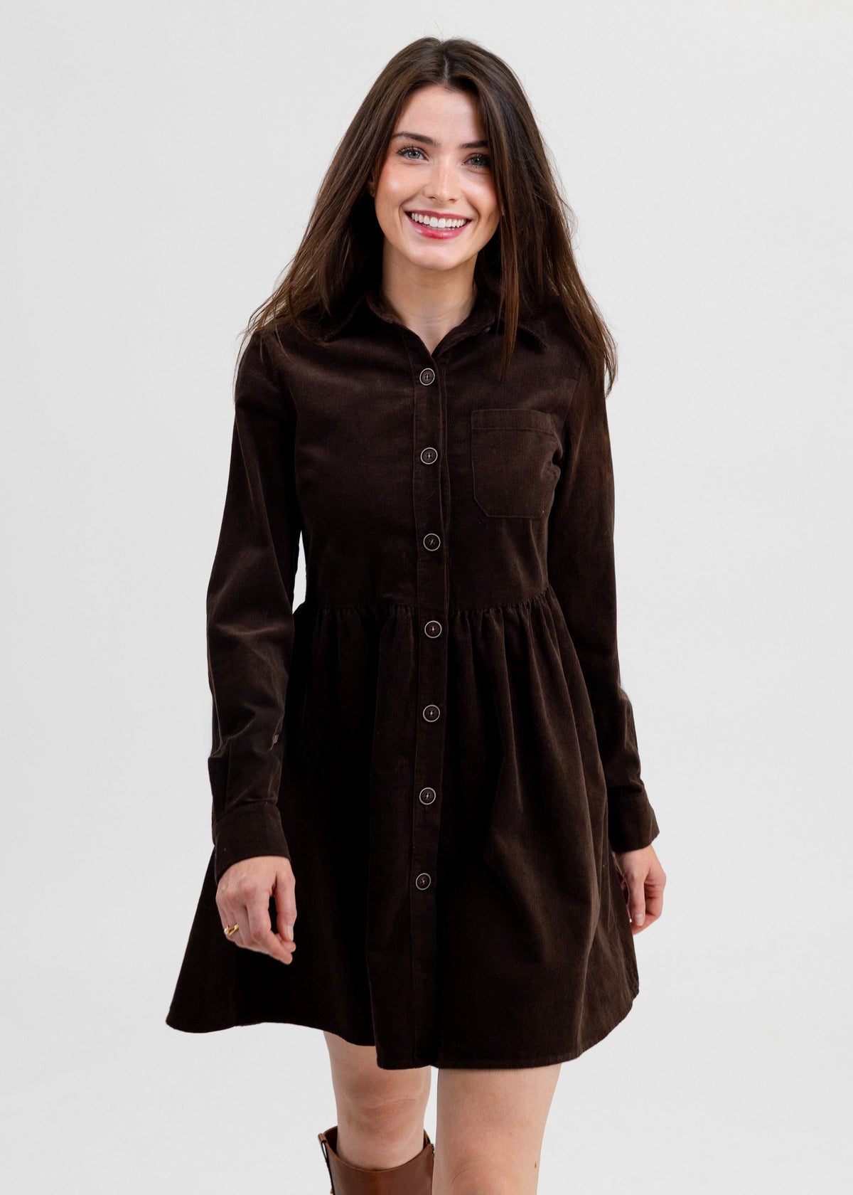 Corduroy Shirtdress in Coffee