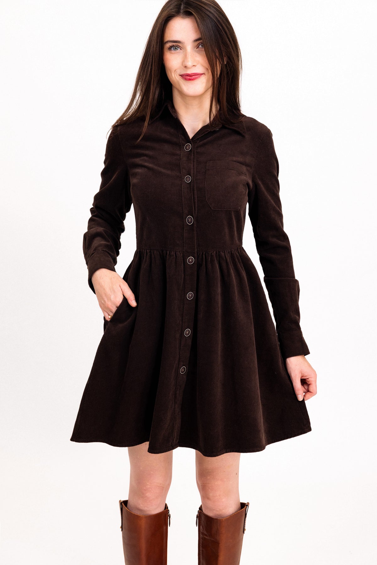 Corduroy Shirtdress in Coffee