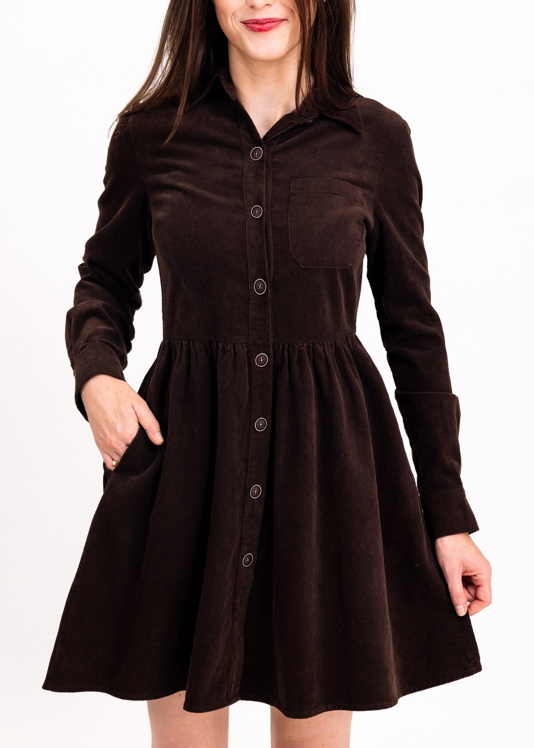 Corduroy Shirtdress in Coffee