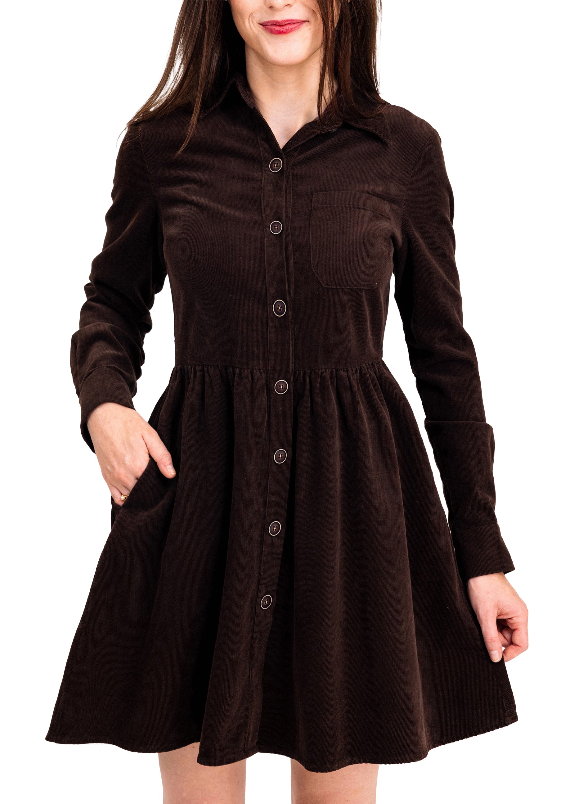 Corduroy Shirtdress in Coffee