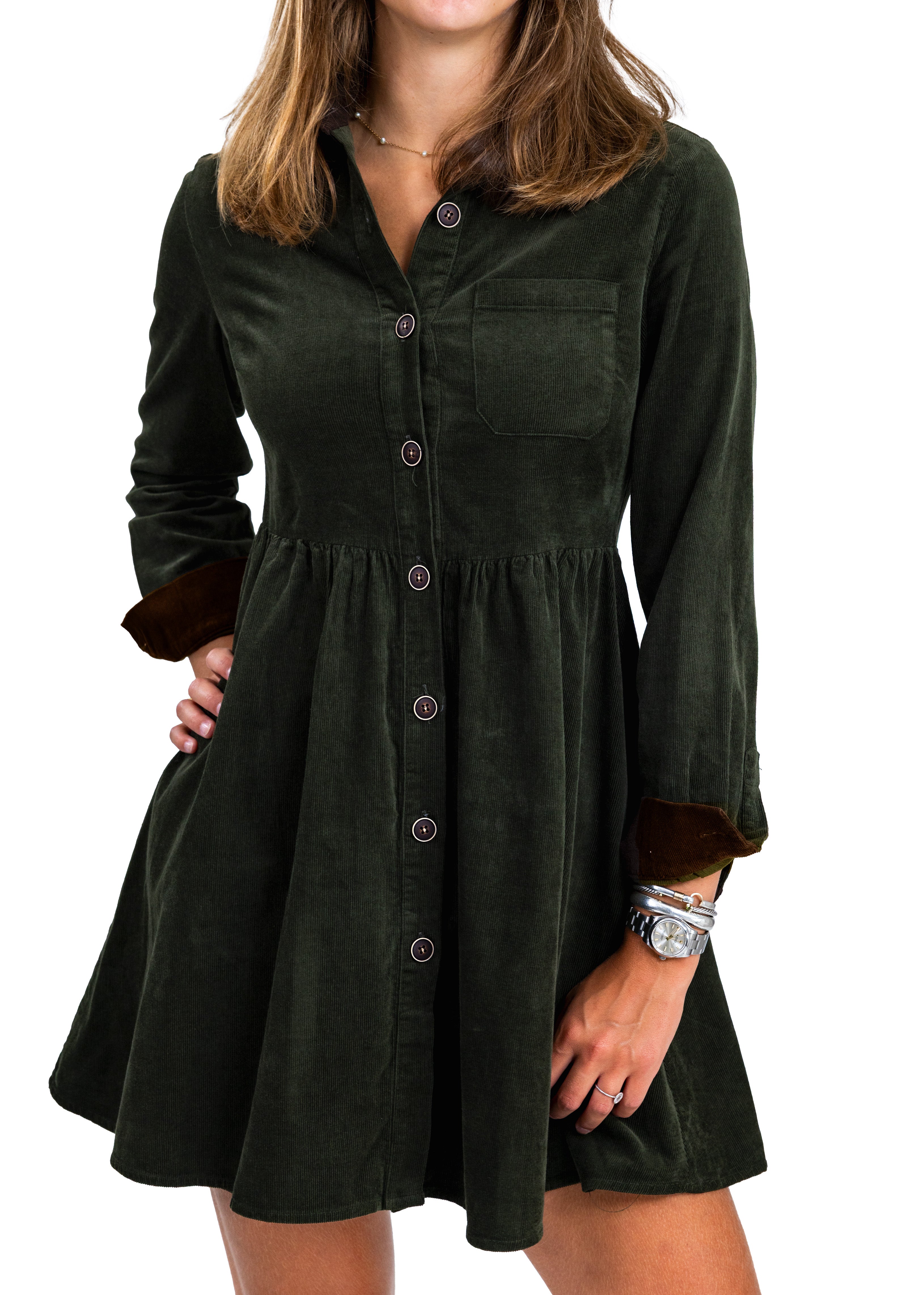 Corduroy Shirtdress in Olive