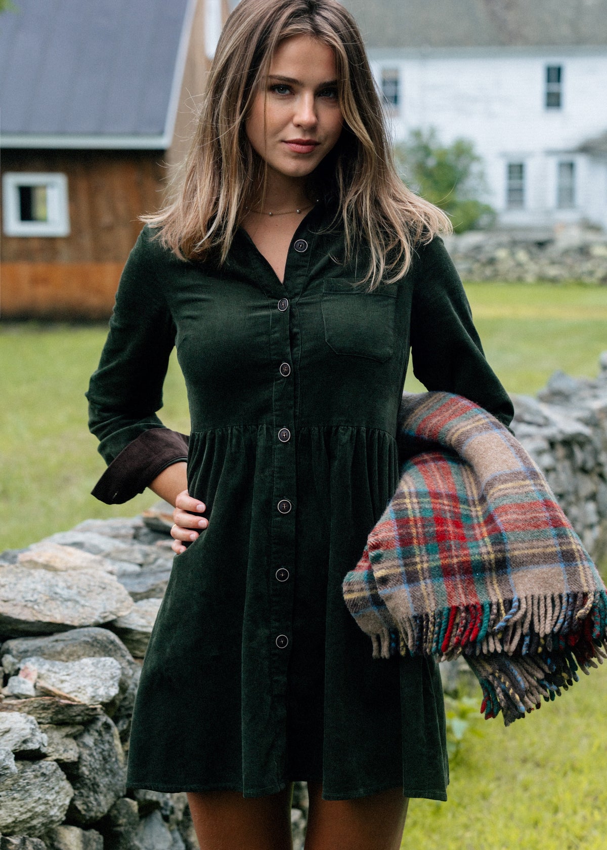 Corduroy Shirtdress in Olive