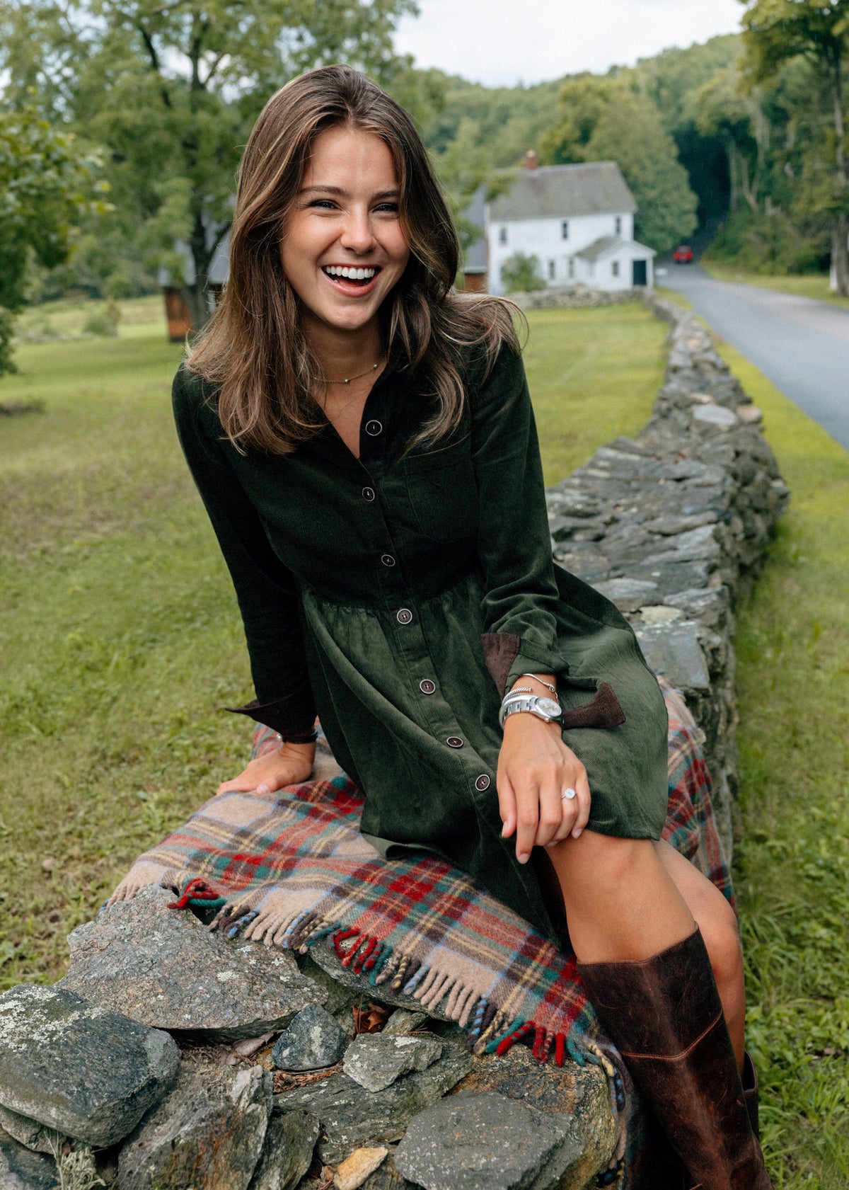 Corduroy Shirtdress in Olive