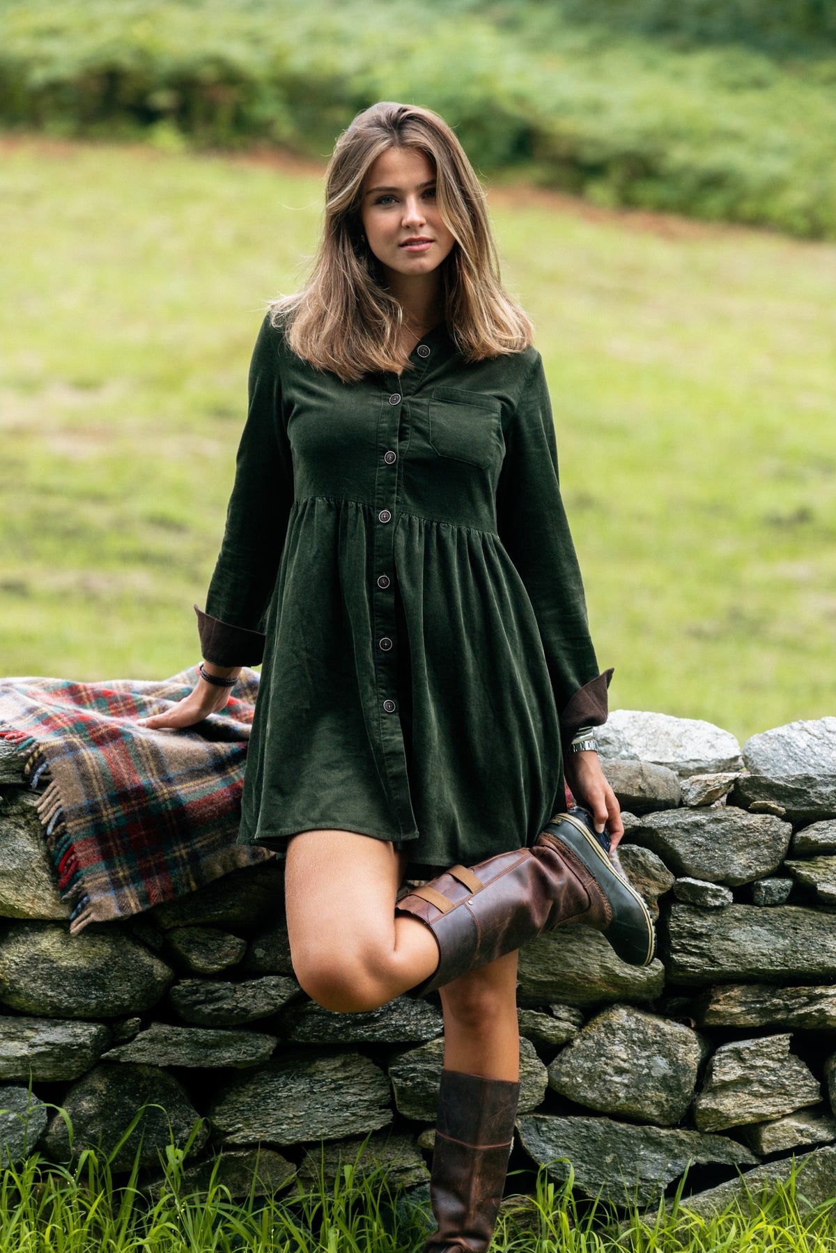 Corduroy Shirtdress in Olive