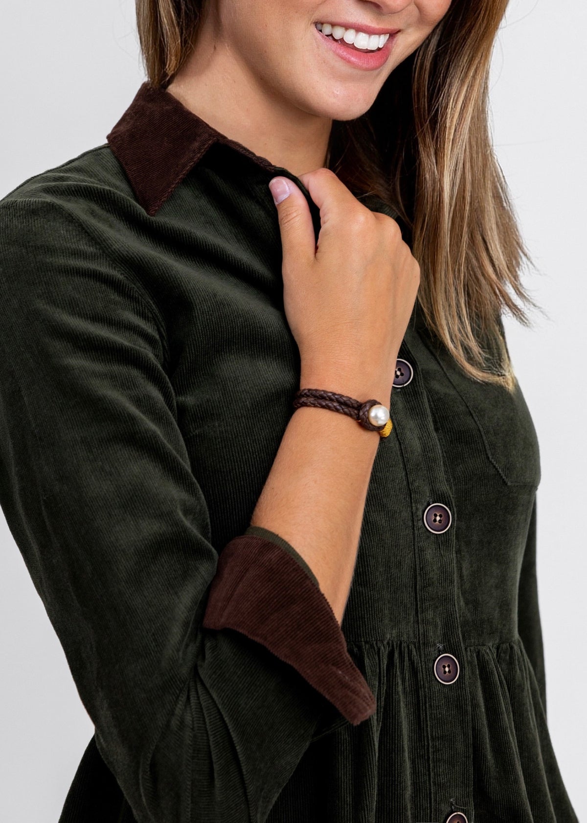 Corduroy Shirtdress in Olive