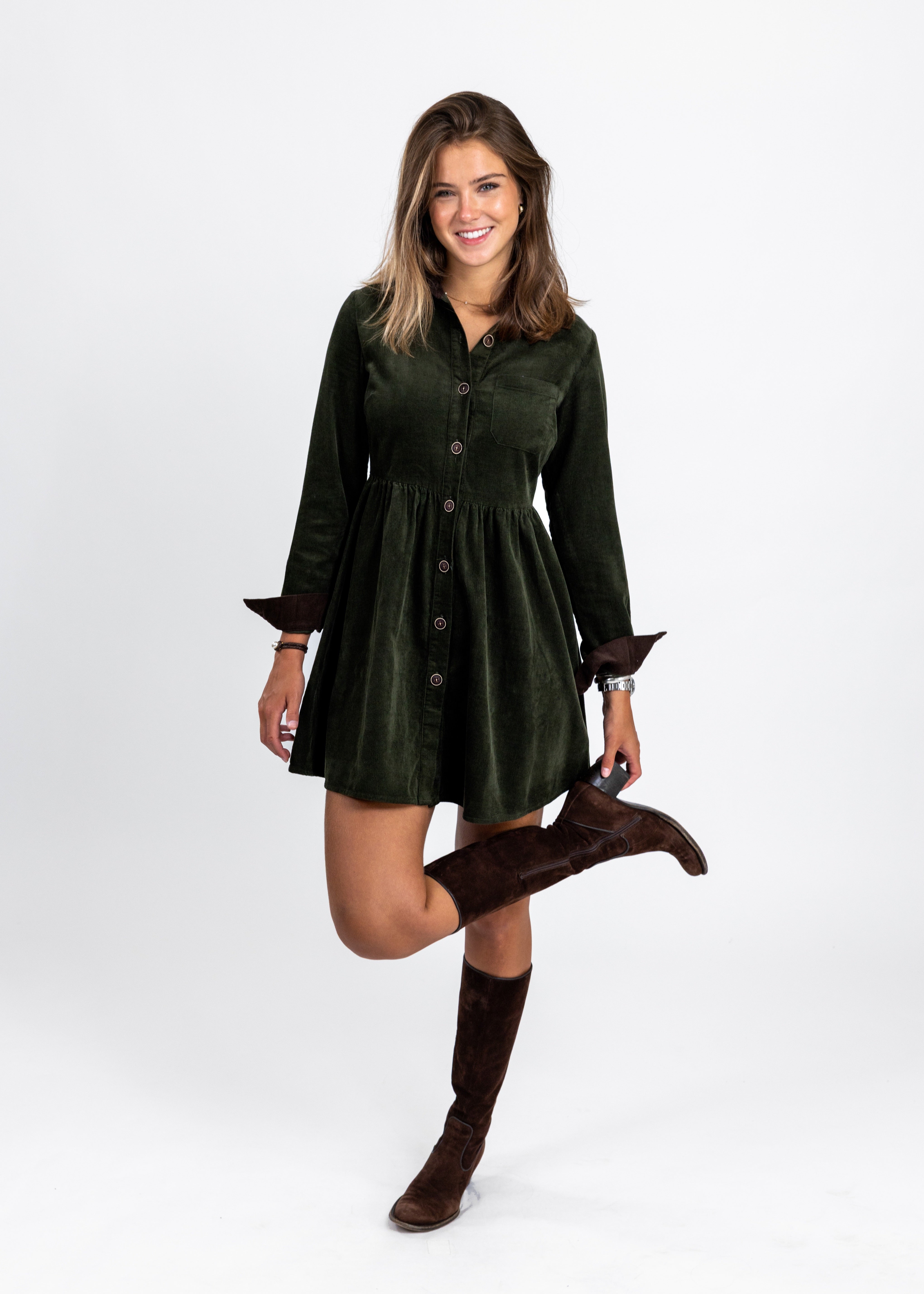 Corduroy Shirtdress in Olive