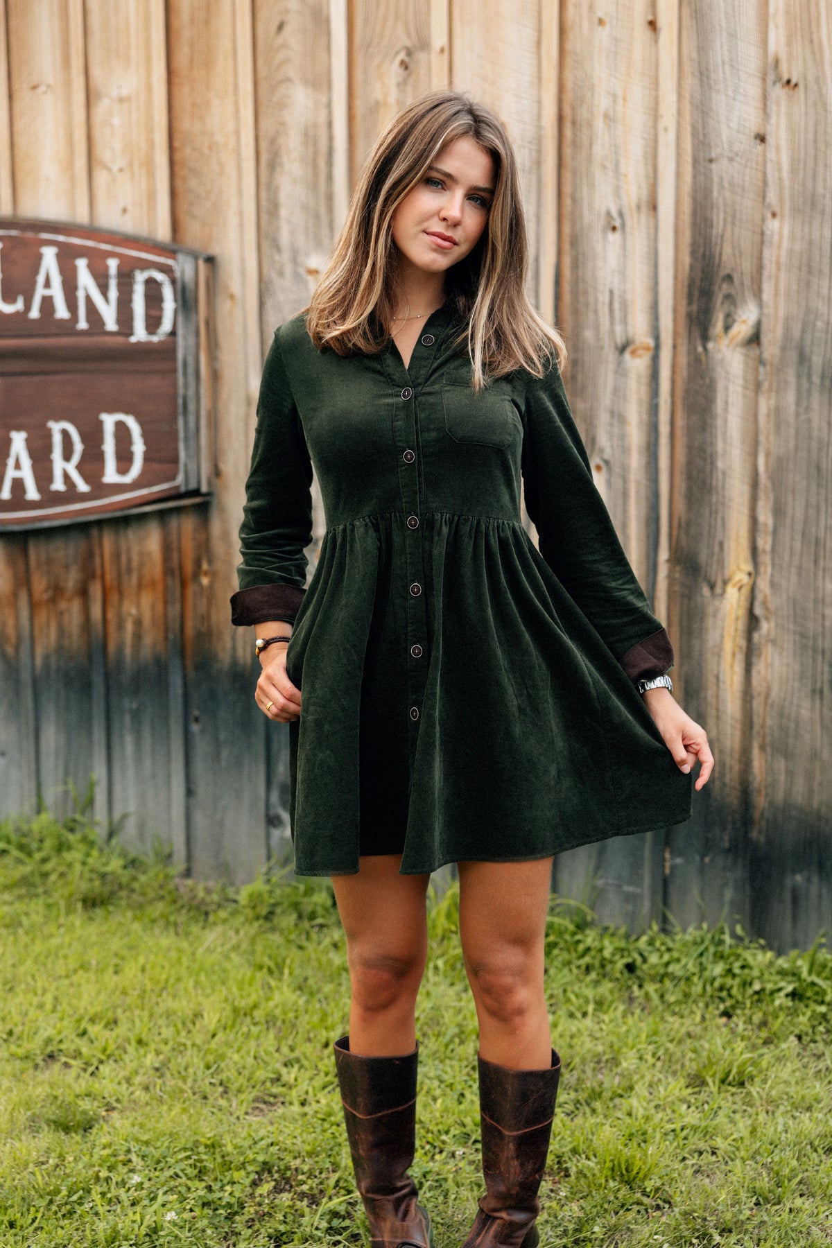 Corduroy Shirtdress in Olive