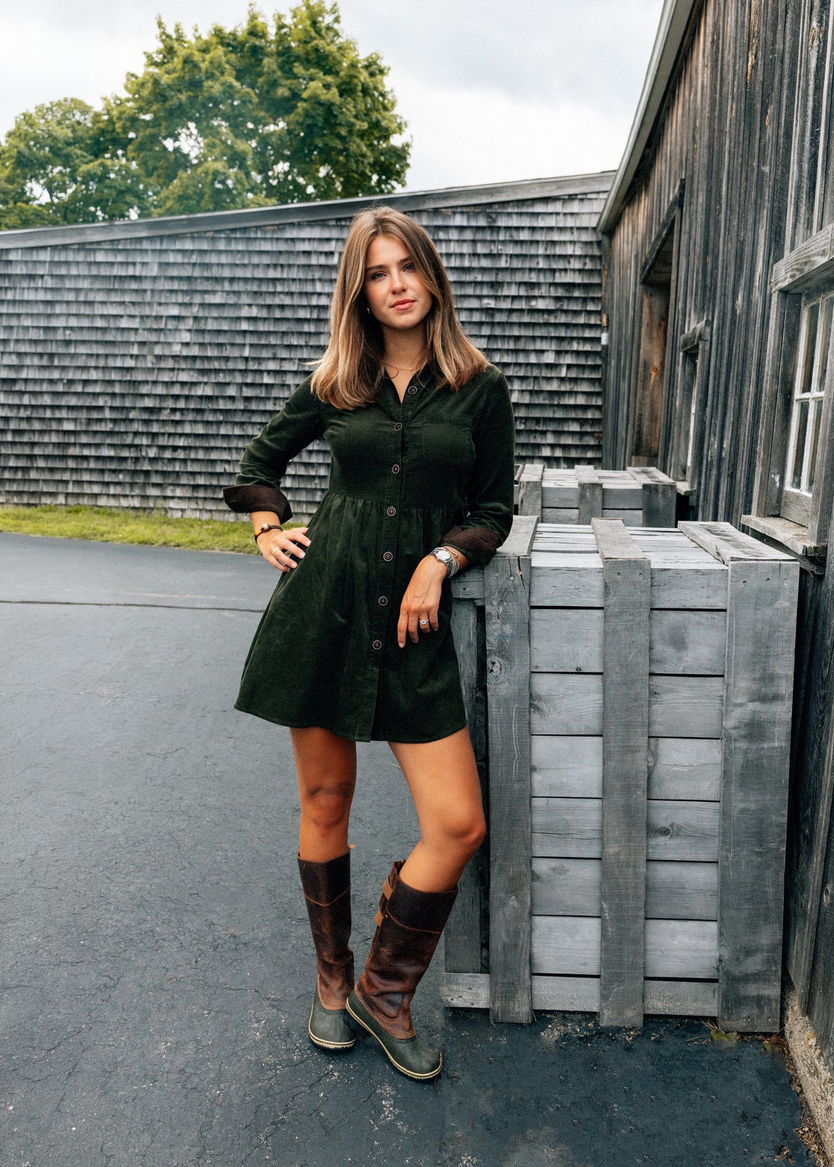 Corduroy Shirtdress in Olive
