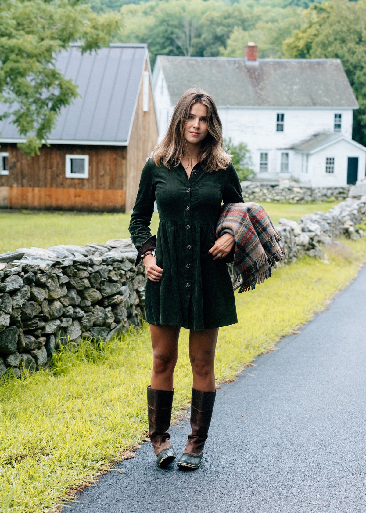 Corduroy Shirtdress in Olive