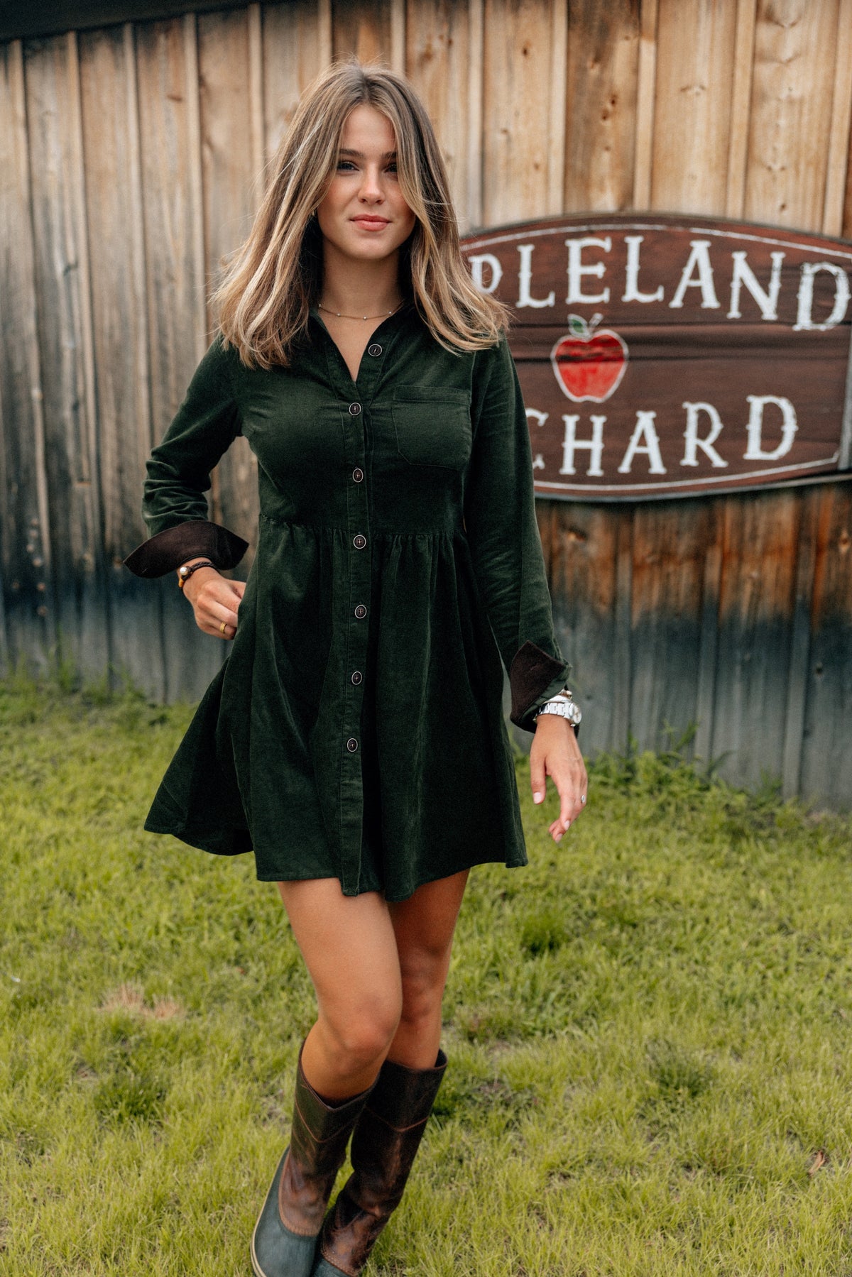 Corduroy Shirtdress in Olive