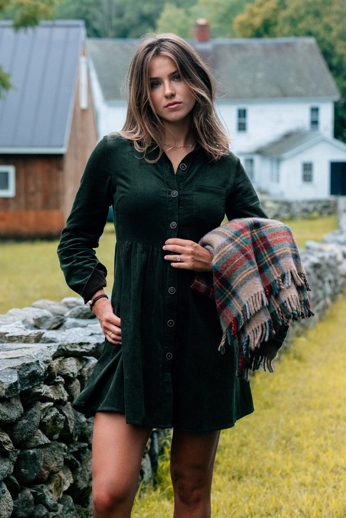 Corduroy Shirtdress in Olive