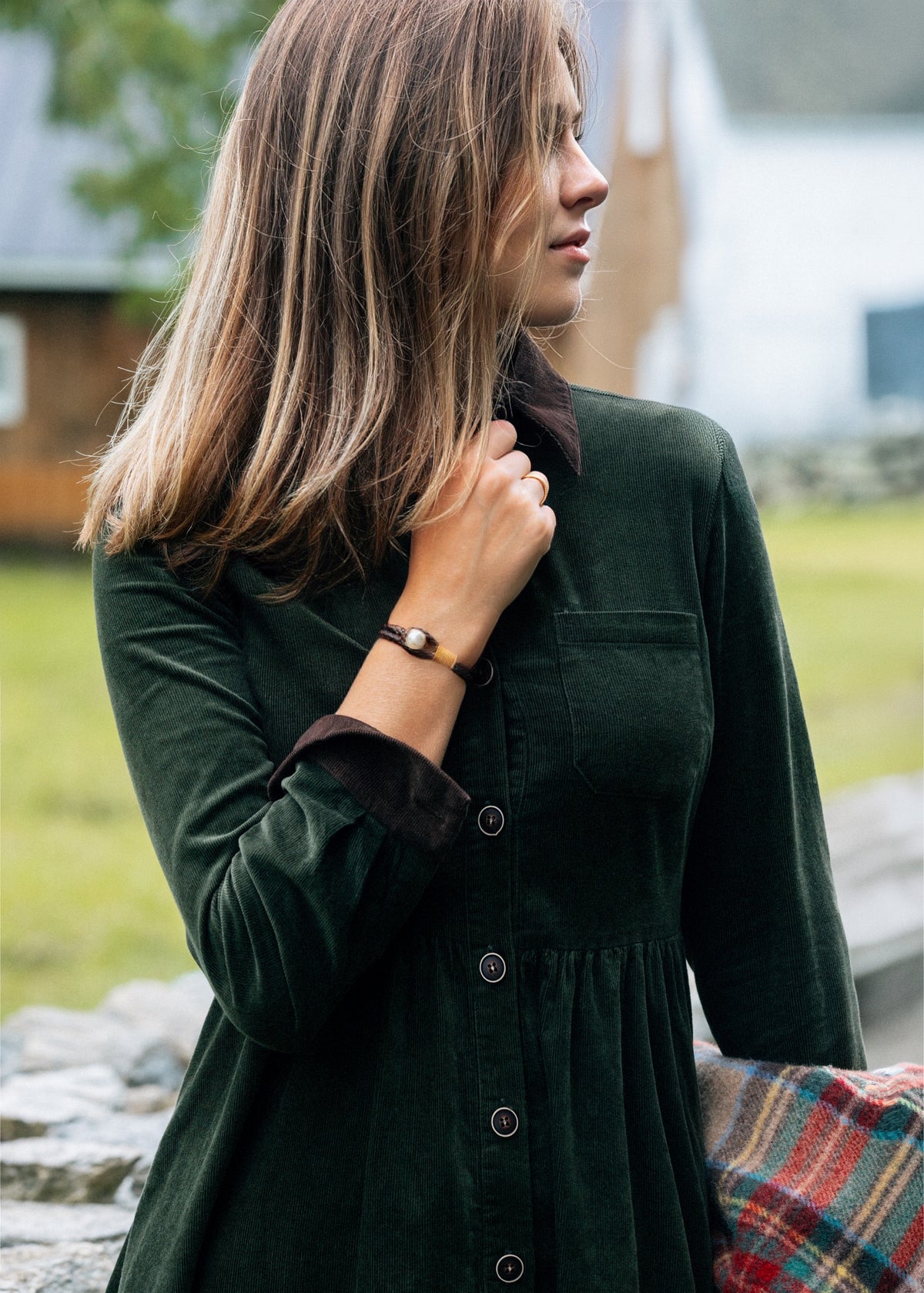 Corduroy Shirtdress in Olive