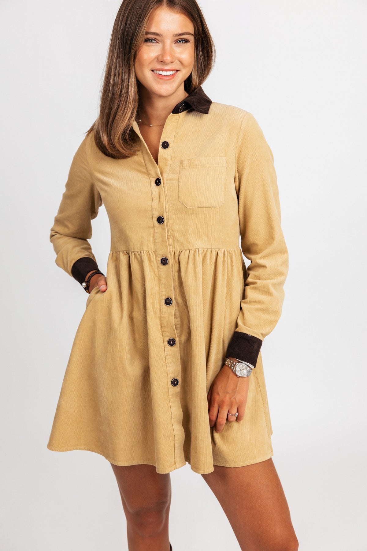 Corduroy Shirtdress in Sand