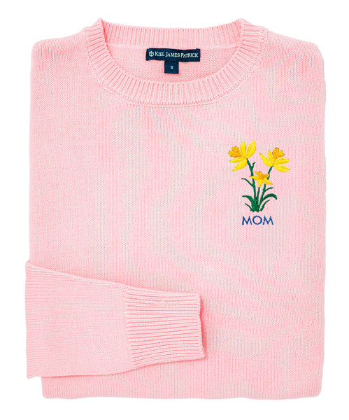 KJP Women's Daffodil Days Custom Embroidered Monogram Sweater in Pink