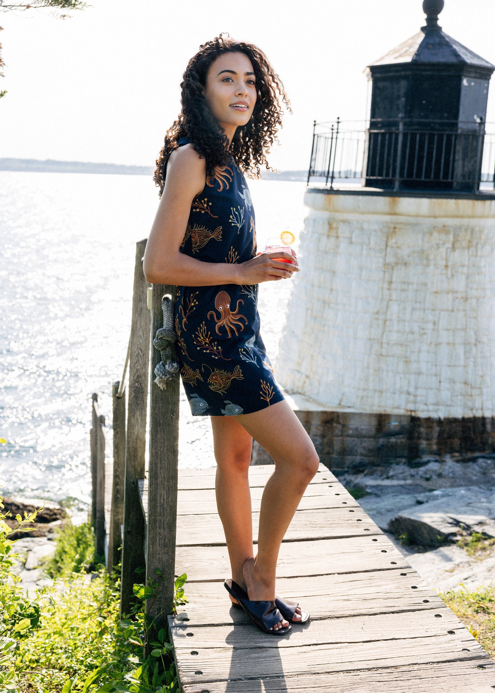 KJP Women's Deep Blue Sea Embroidered Shift Dress – Kiel James Patrick