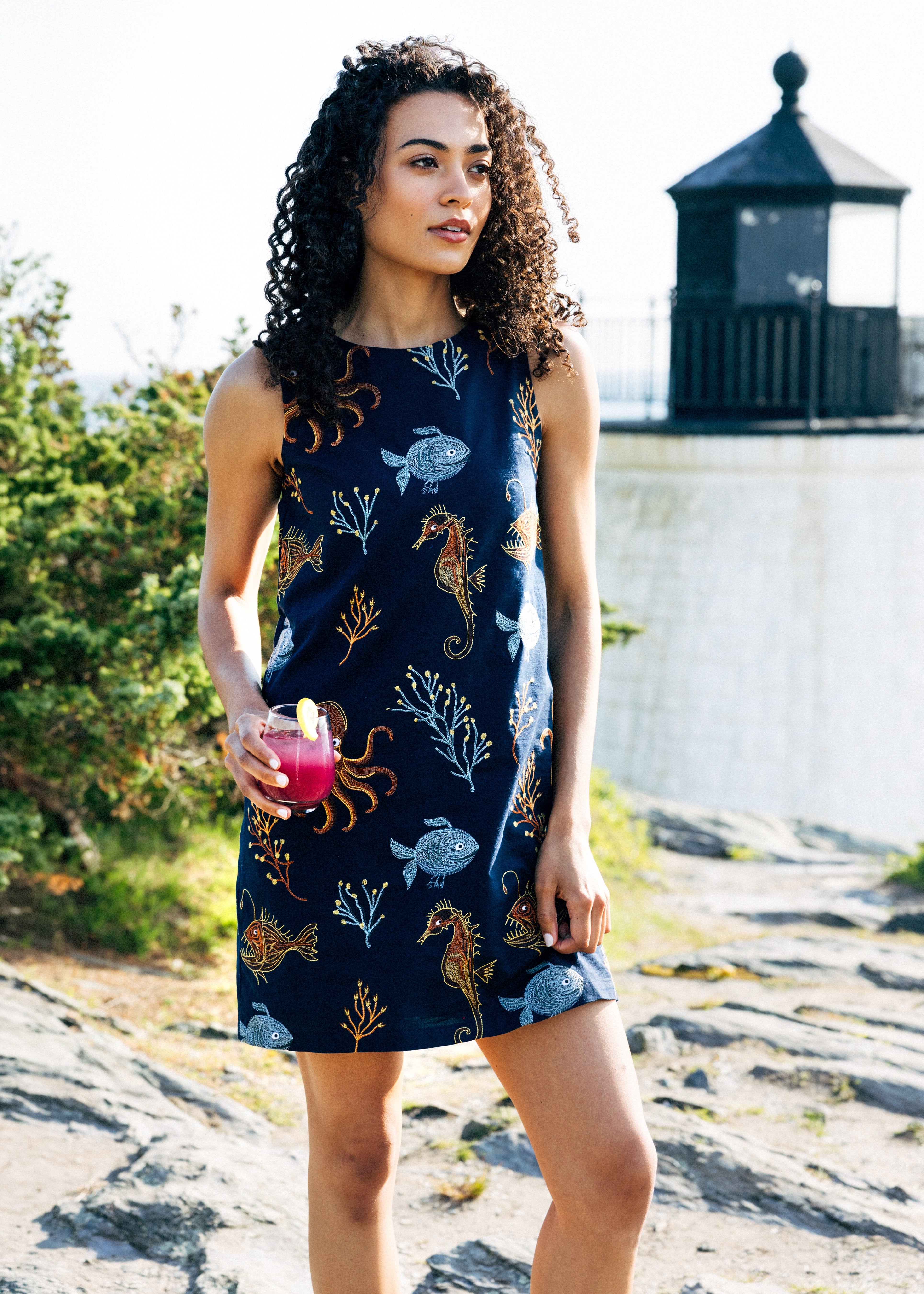 The Deep Blue Sea Embroidered Shift Dress