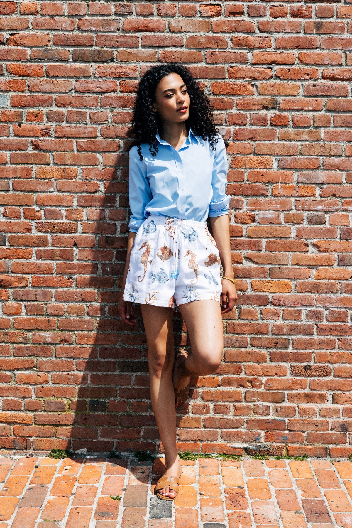 The Deep Blue Sea Embroidered Shorts in White