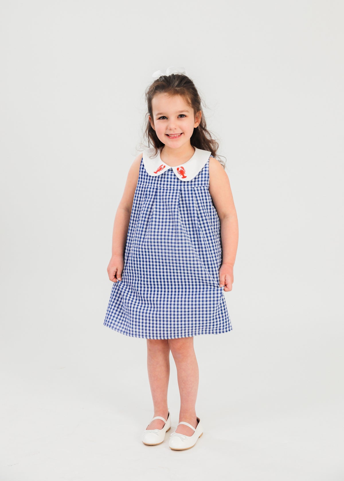 Diane Gingham Embroidered Lobster Kids Dress