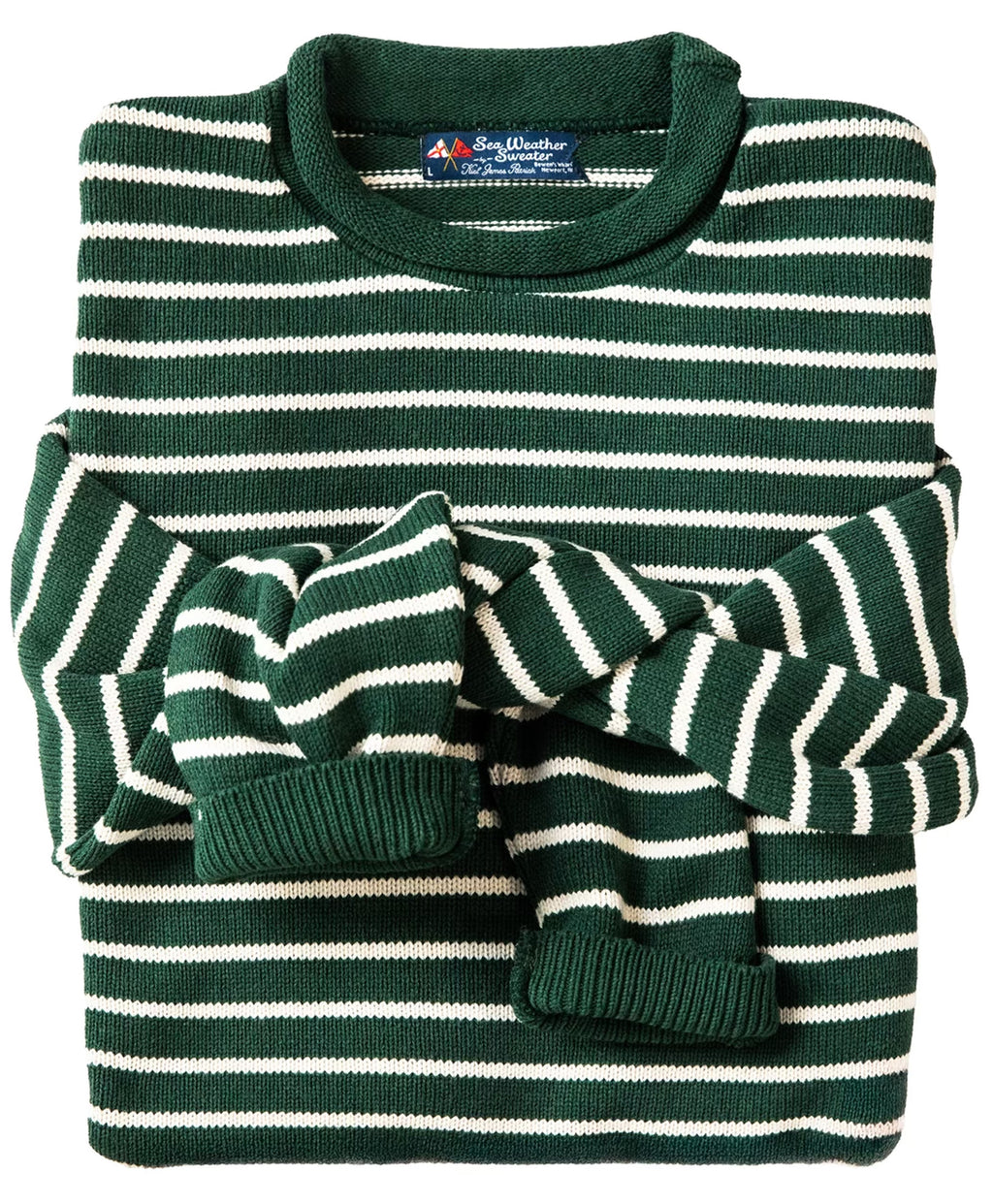 KJP Men's Douglas Cotton Rollneck Sweater in Green and White