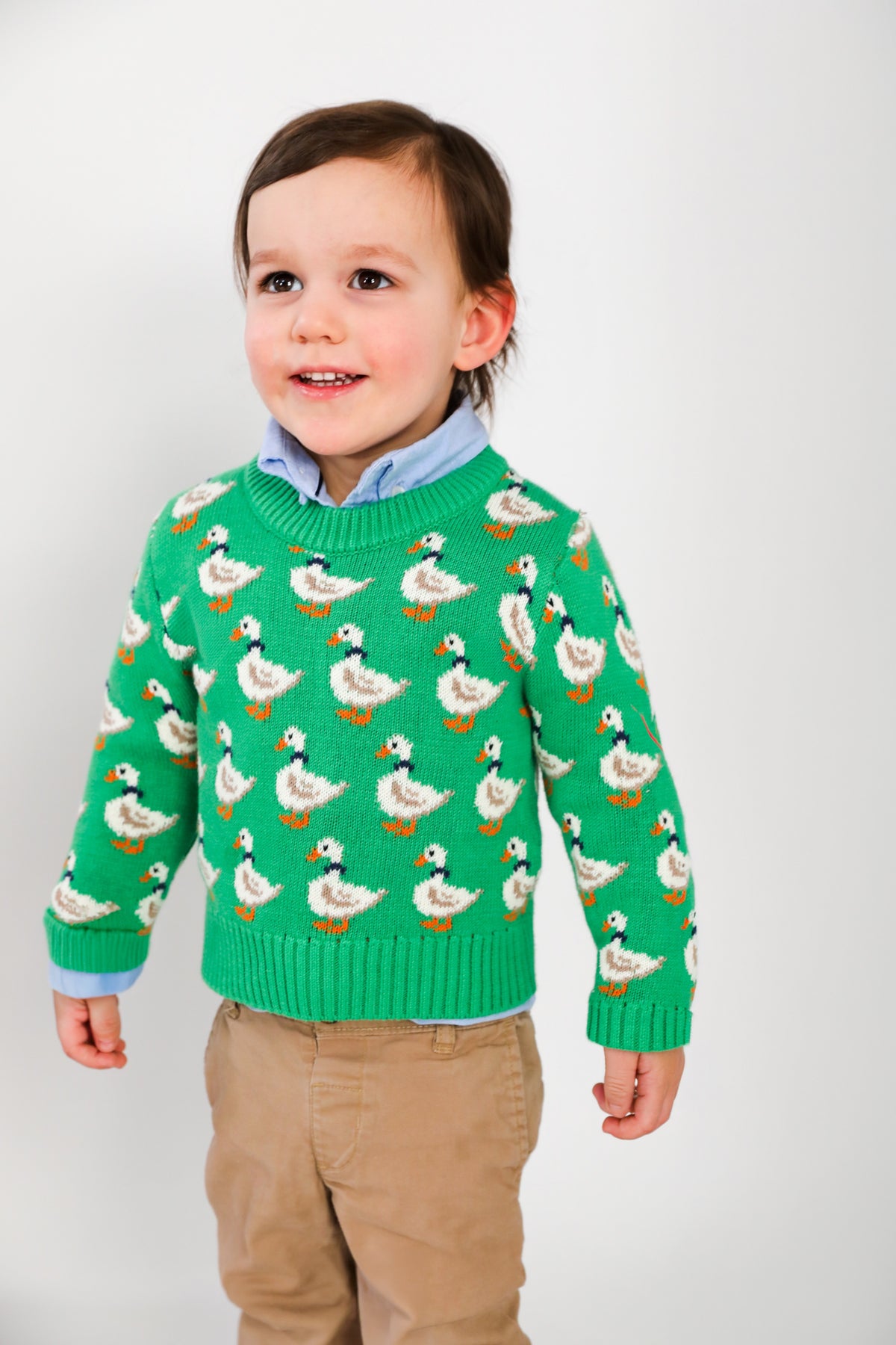 Duckling Parade Kids Sweater in Green