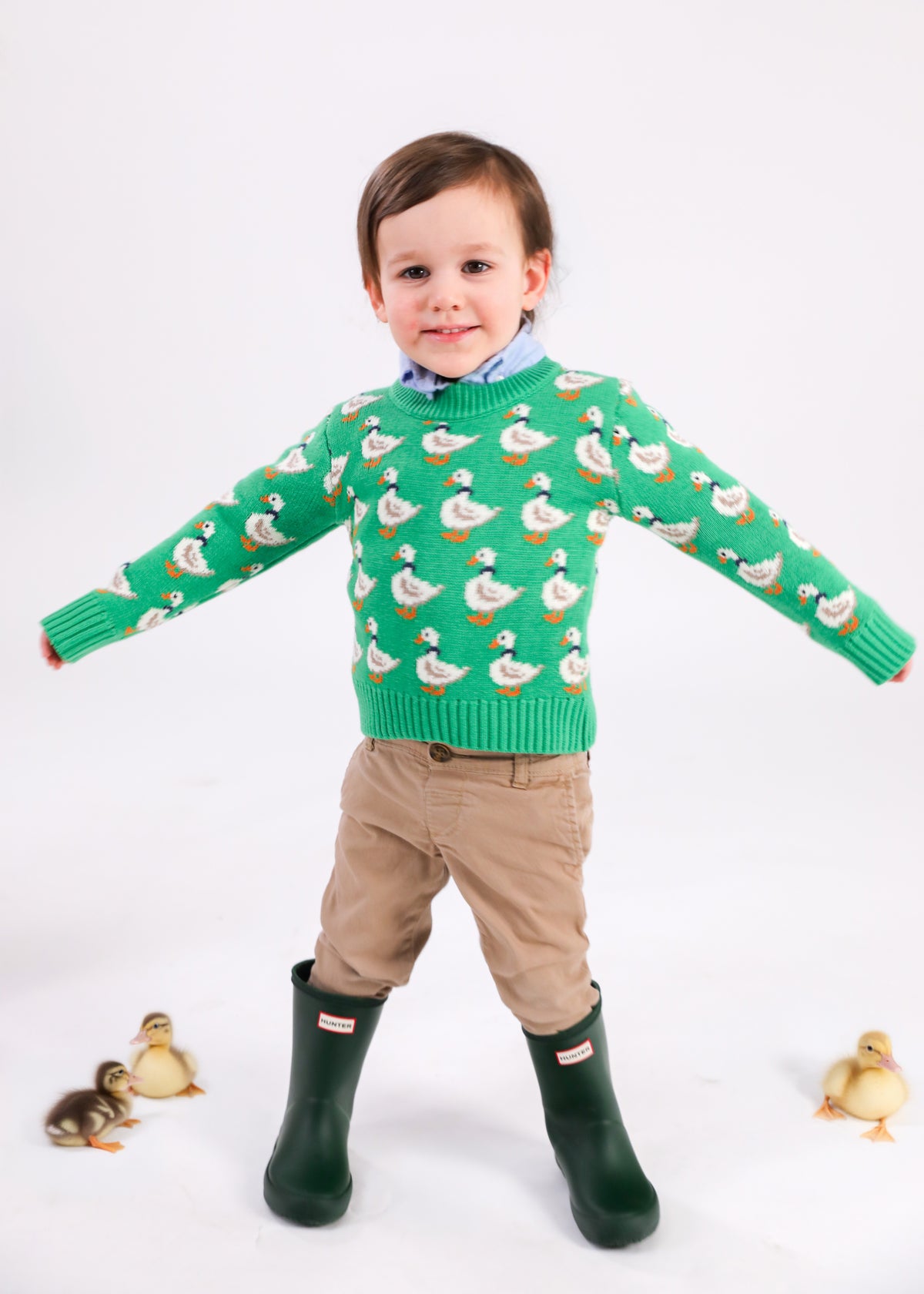 Duckling Parade Kids Sweater in Green