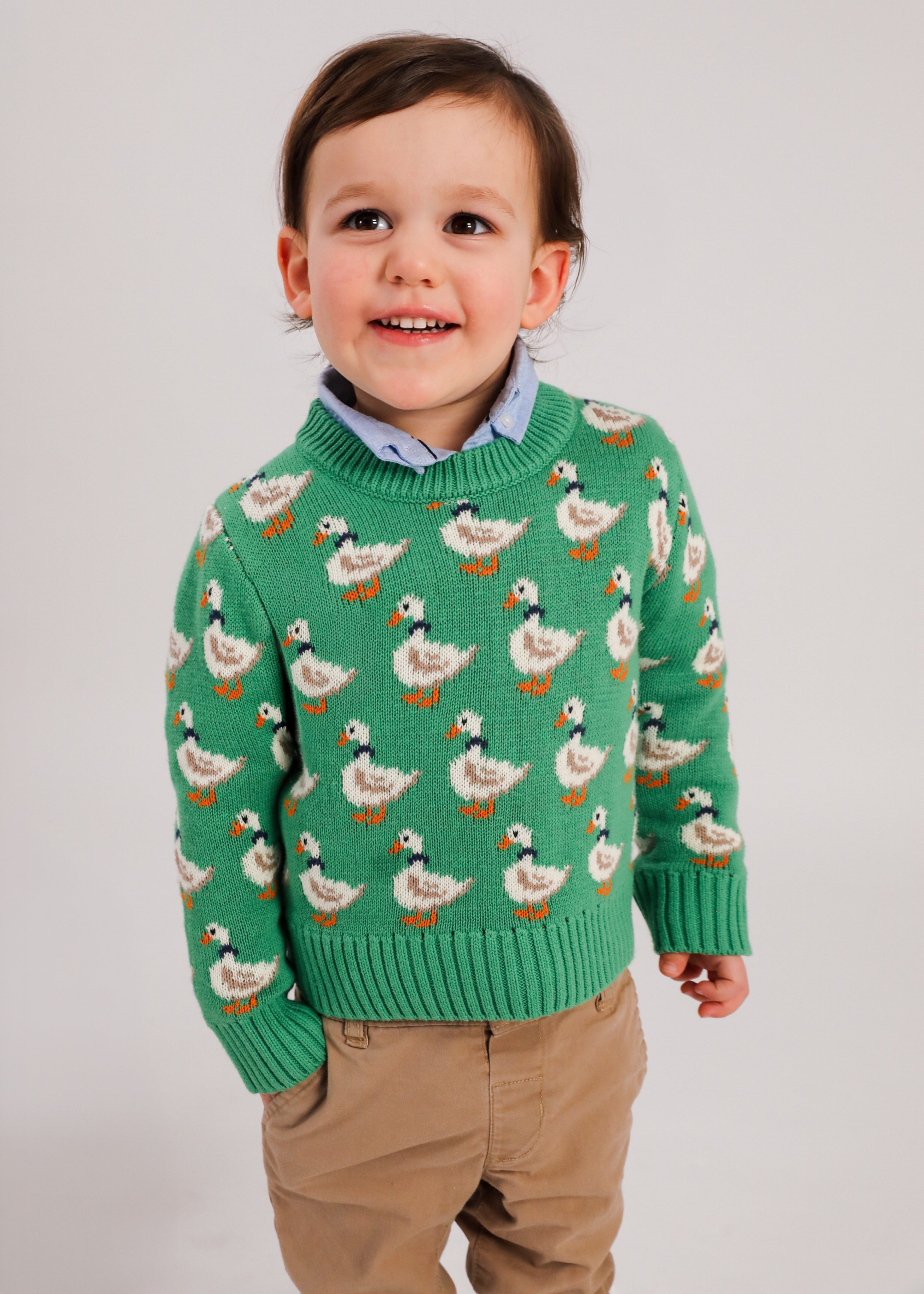 Duckling Parade Kids Sweater in Green
