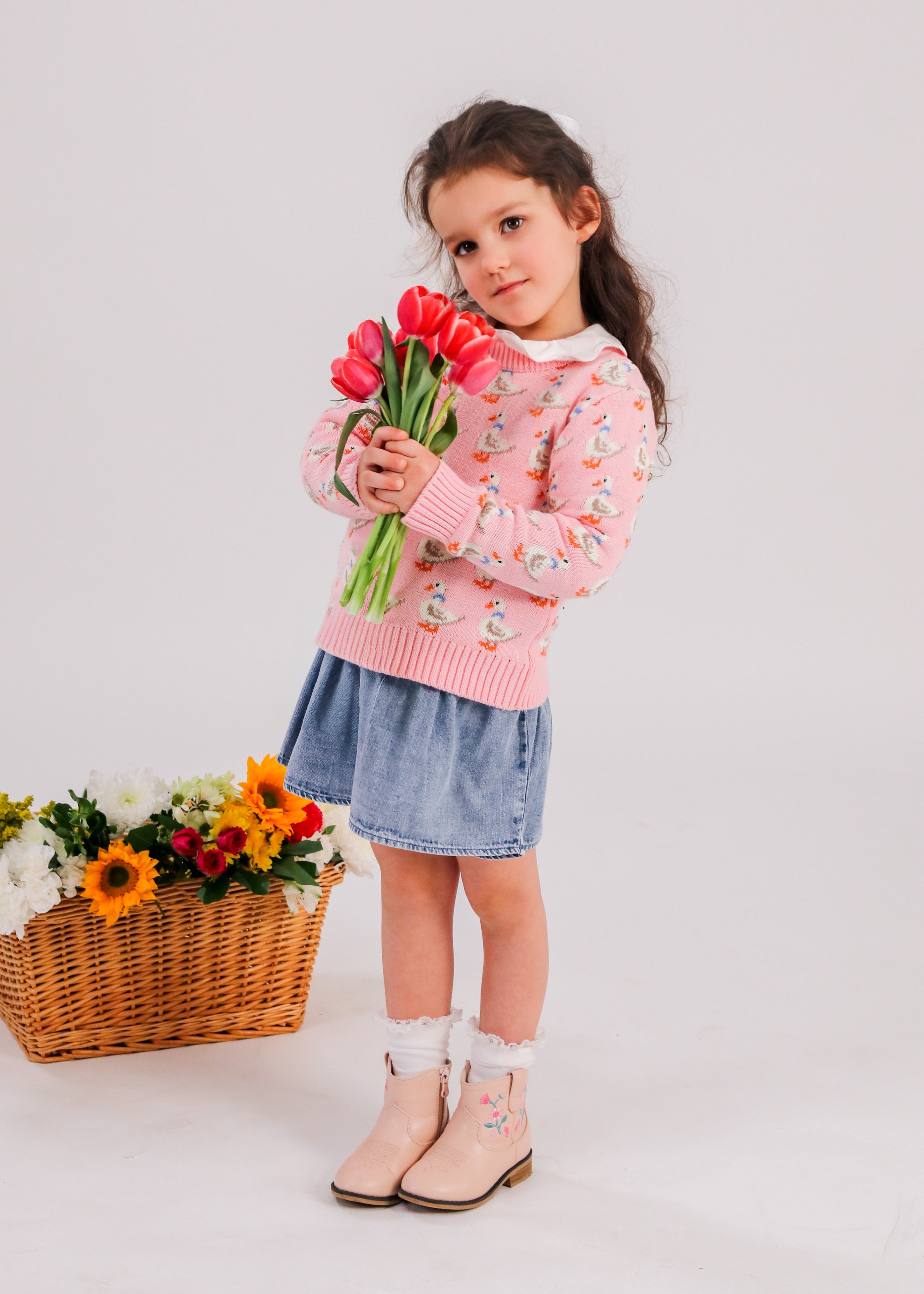 Duckling Parade Kids Sweater in Pink