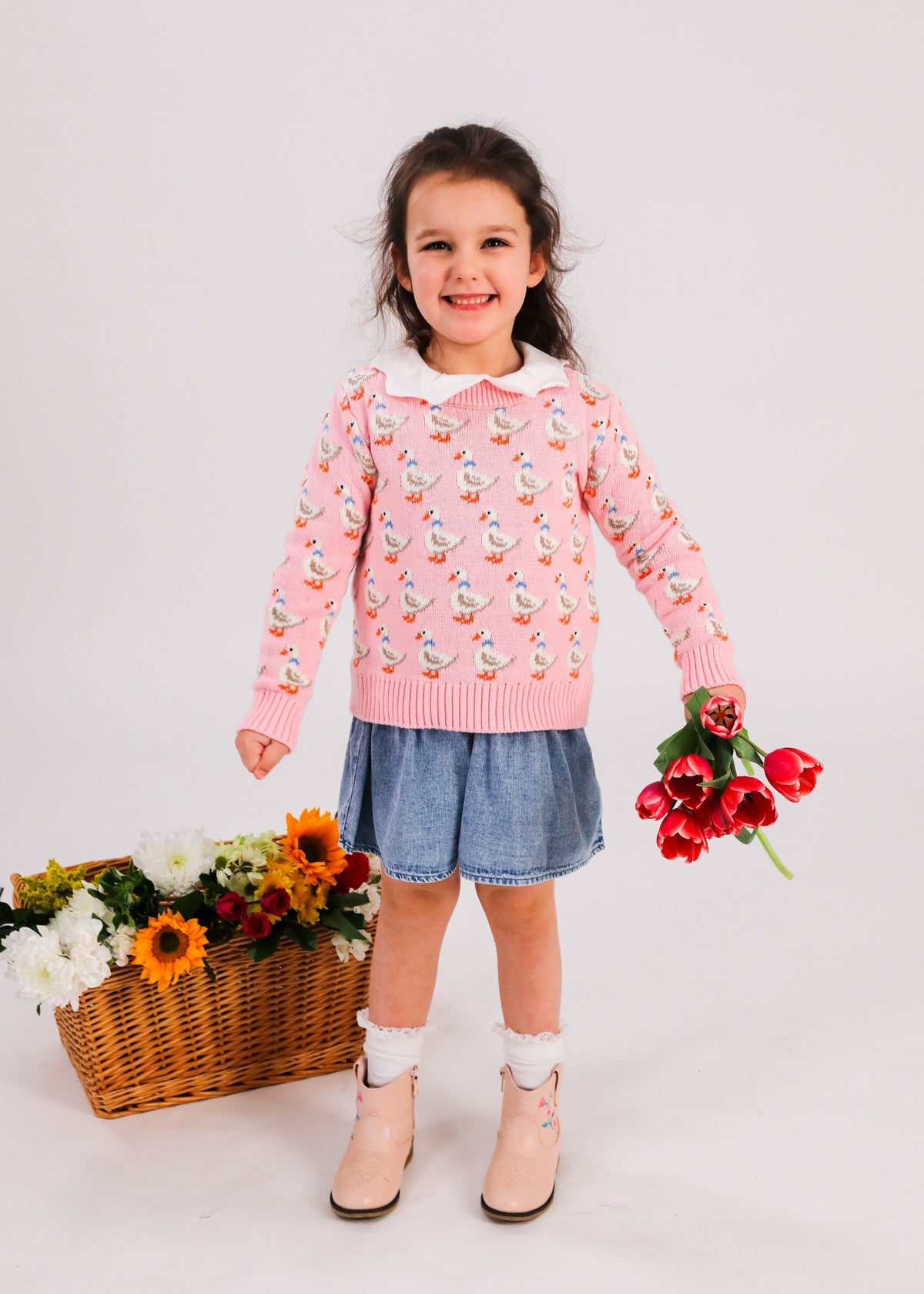 Duckling Parade Kids Sweater in Pink